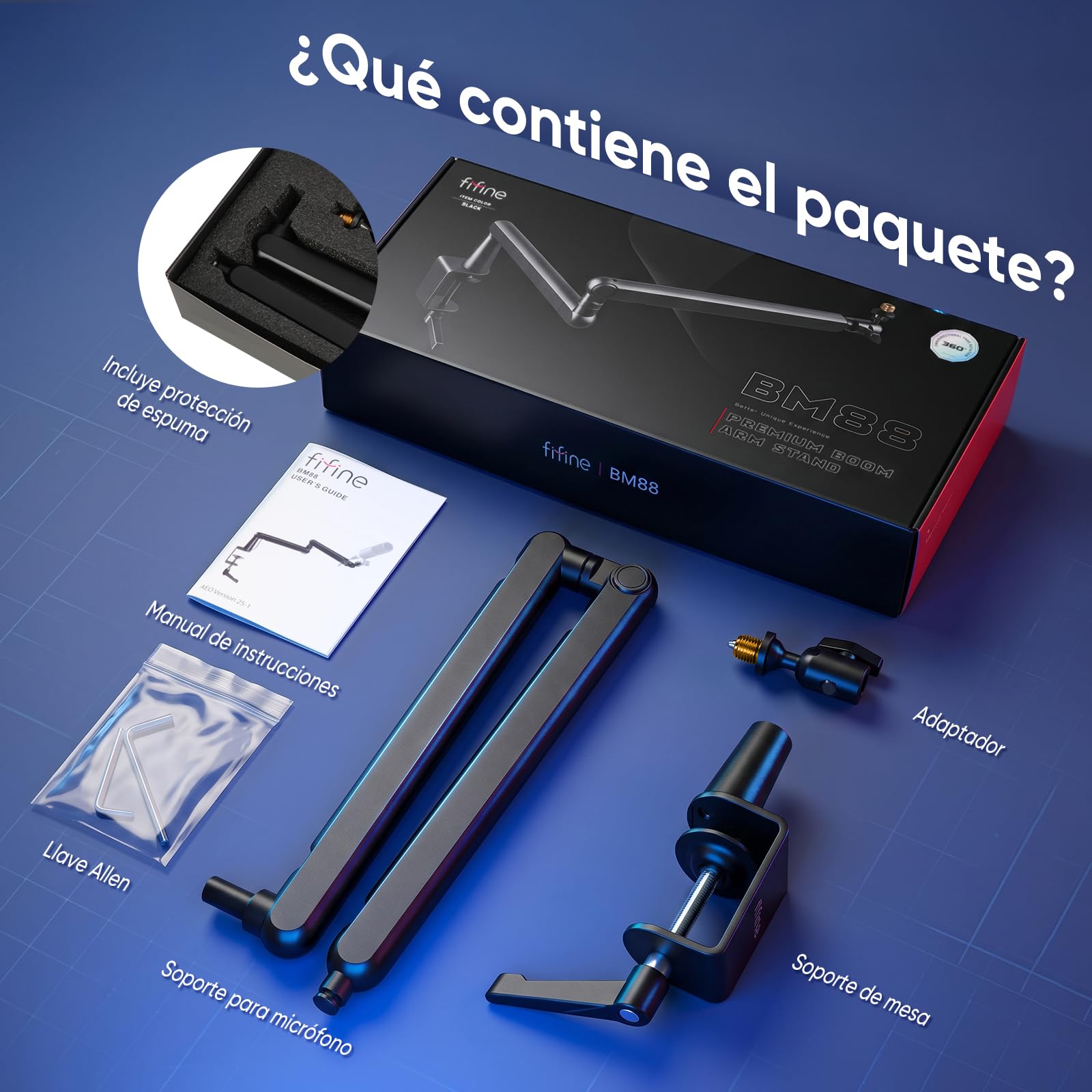FIFINE Soporte de Micrófono, Brazo de Micrófono para Micrófono K658 K688 AM8 A8, con Pinza para Micrófono, Adaptador deTornillo, Gestión de Cables