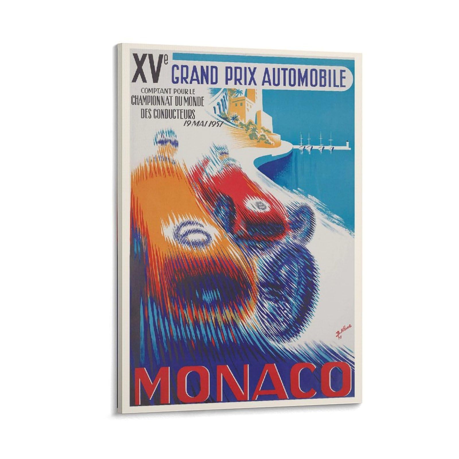 Qzfncoyu Frame-Style Monaco 15Th Grand Prix Vintage Racing Art Poster Canvas Poster Wall Art Decor Print Picture Paintings For Living Room Bedroom Decoration 12X18inch(30X45cm)