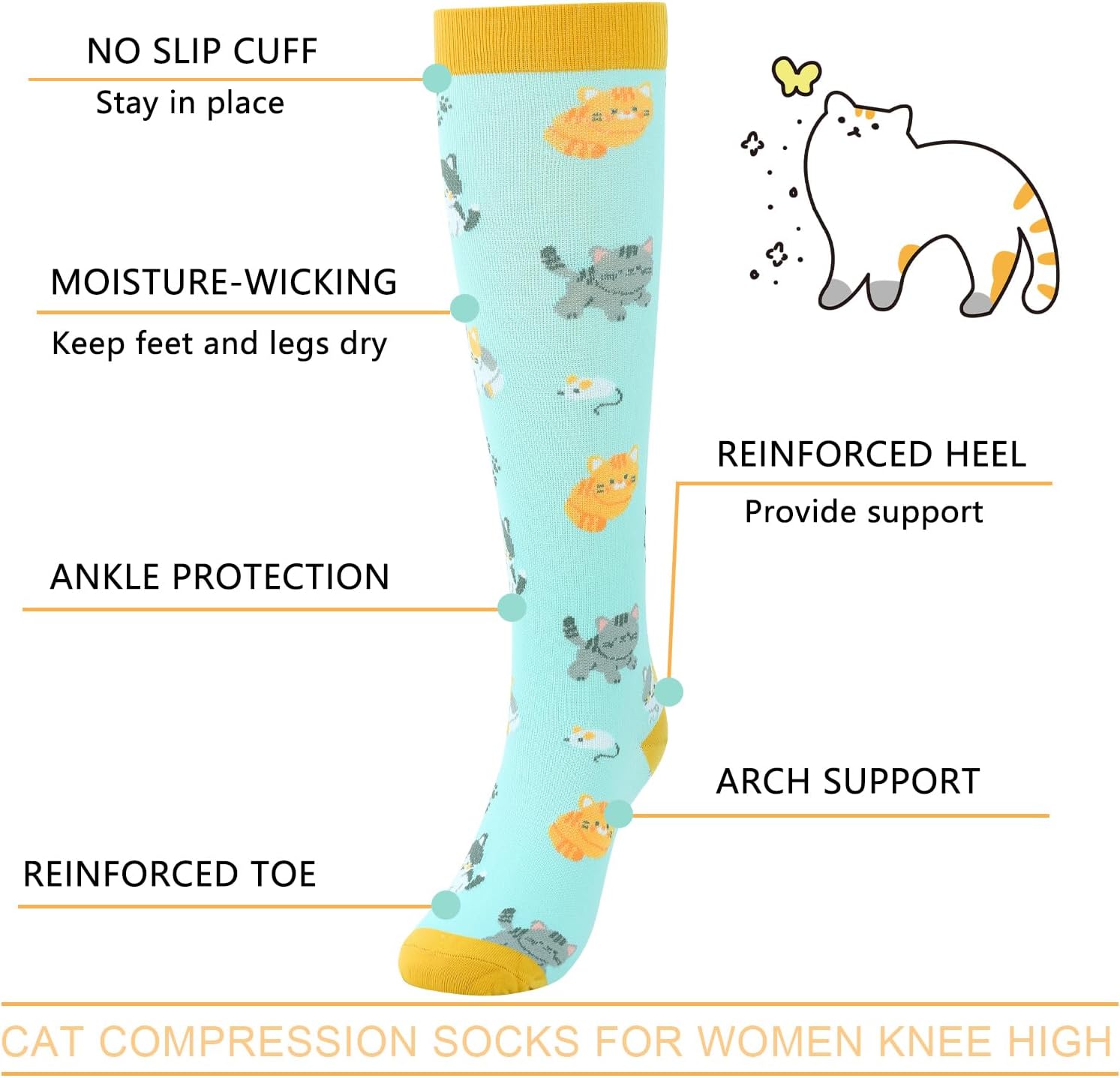 Junely Compression Socks for Women Knee High Stockings for Running Athletic Nurses Work Support Travel Flight Sports Gifts - Image 7