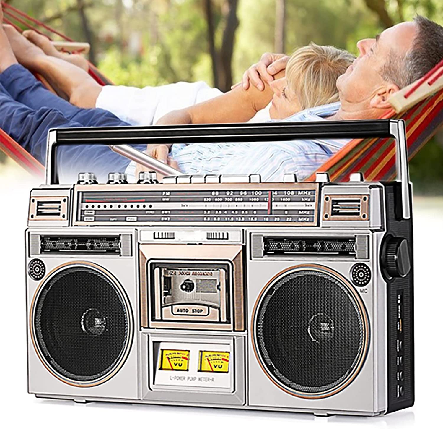 Radio Retro, Reproductor de Casete Boombox Retro, Reproductor de Casete con Altavoz Integrado, grabadora de Casete con asa, Compatible con Entrada SD/USB, Radio con Am/FM