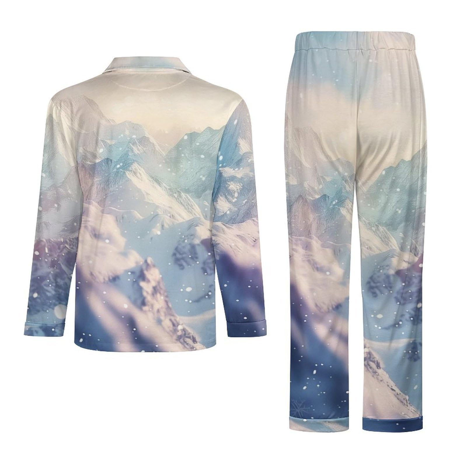 Completo Pigiama da Uomo - Paesaggio Montano Innevato Pigiama A Maniche Lunghe Abbigliamento da Casa 2 Pezzi Top + Pantaloni Morbido E Caldo Pigiama Autunnale E Invernale