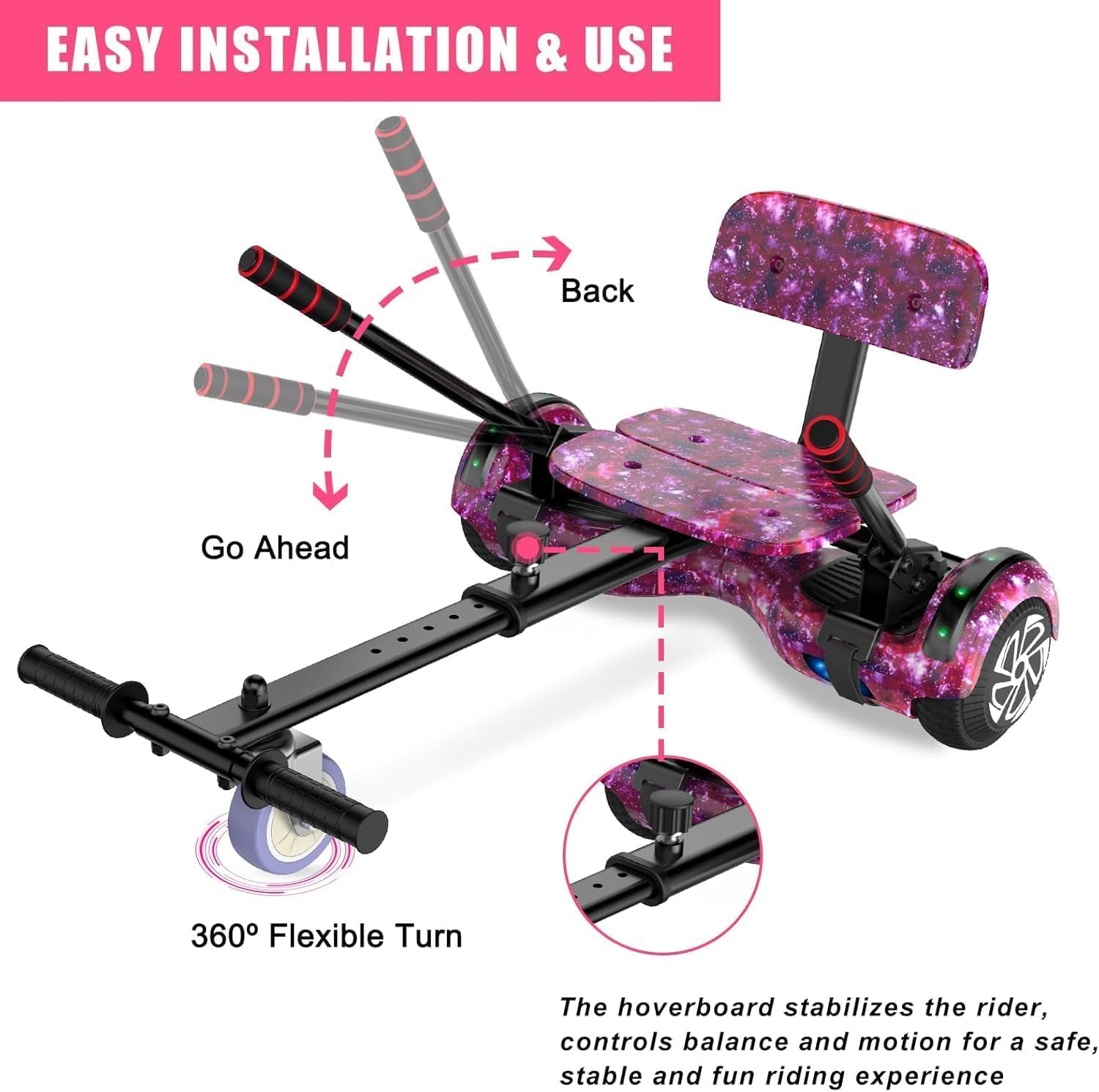 SISIGAD Hoverboard Kart, Hoverboard All Terreno Auto-bilanciato da 6.5" Pollici con Altoparlanti Bluetooth e Luci LED Hoverboard Bambino
