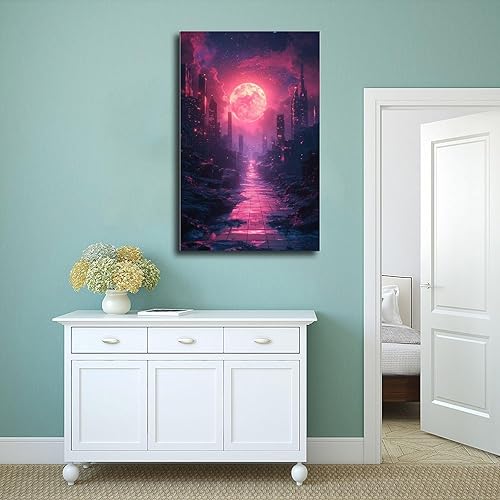 Miniatura 4 de ZMLIS Synthwave Neon City Print  Arte digital retro de ciencia ficción  Decoración de pared moderna y vibrante póster de arte de pared e imagen