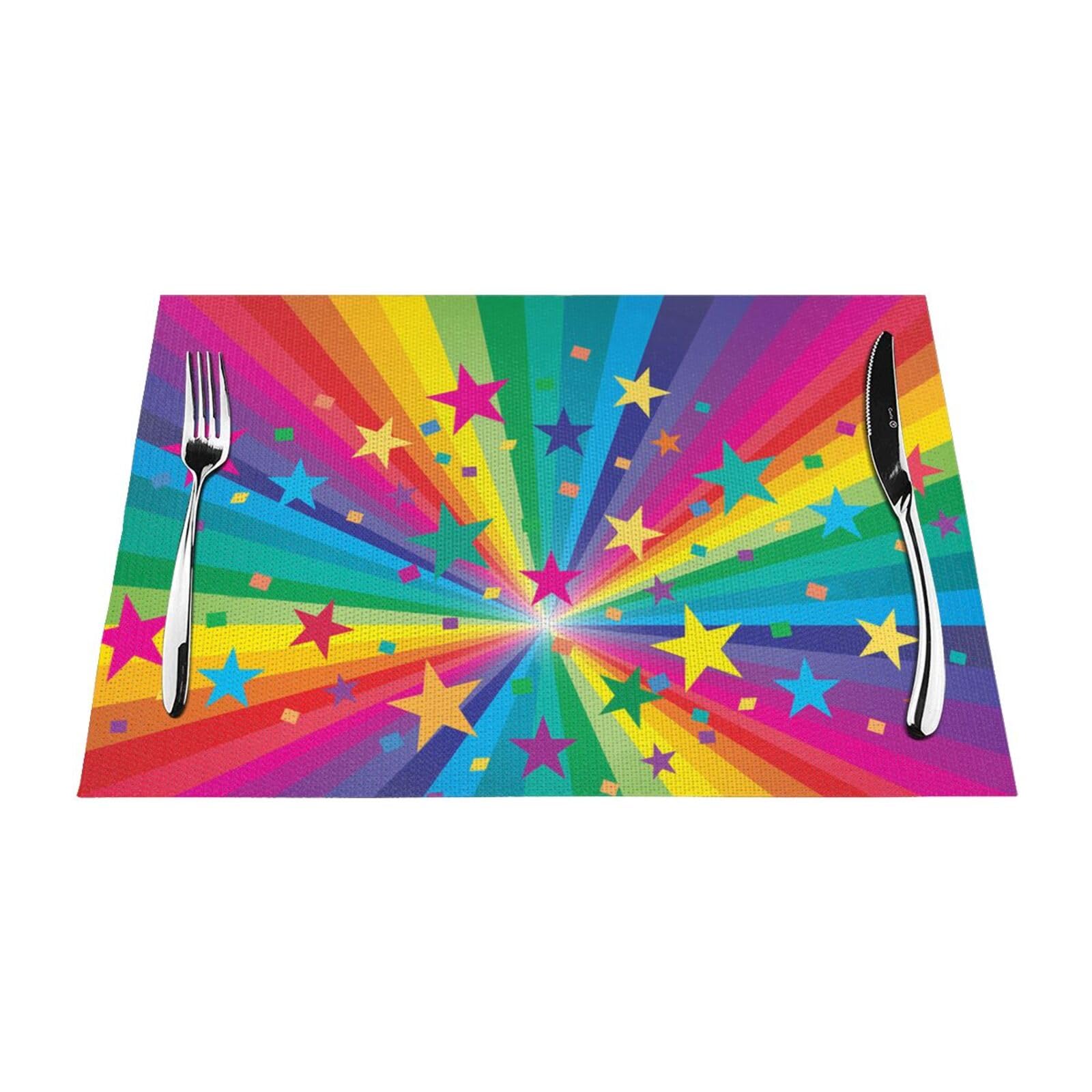 Set de table PVC résistant chaleur arc-en-ciel, lot 6 tapis de table 30x45 lavable
