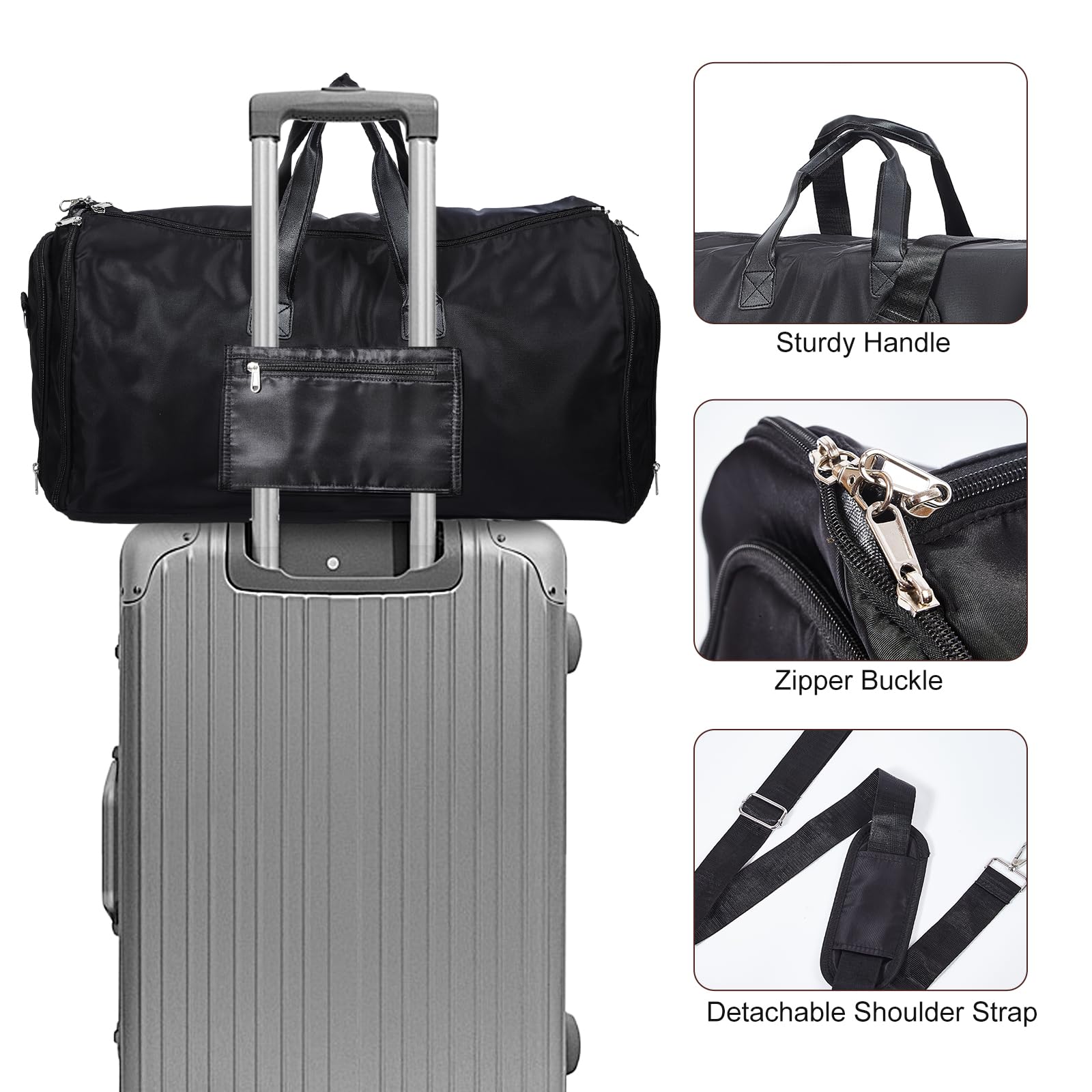 SINZUX 60L Housses de Costume de Voyage Housses de Vêtements avec bandoulière, 3 en 1 Convertible Housse Costume Homme, imperméable Sac de Sport Poches de Rangeme Sac de Protection pour Costumes