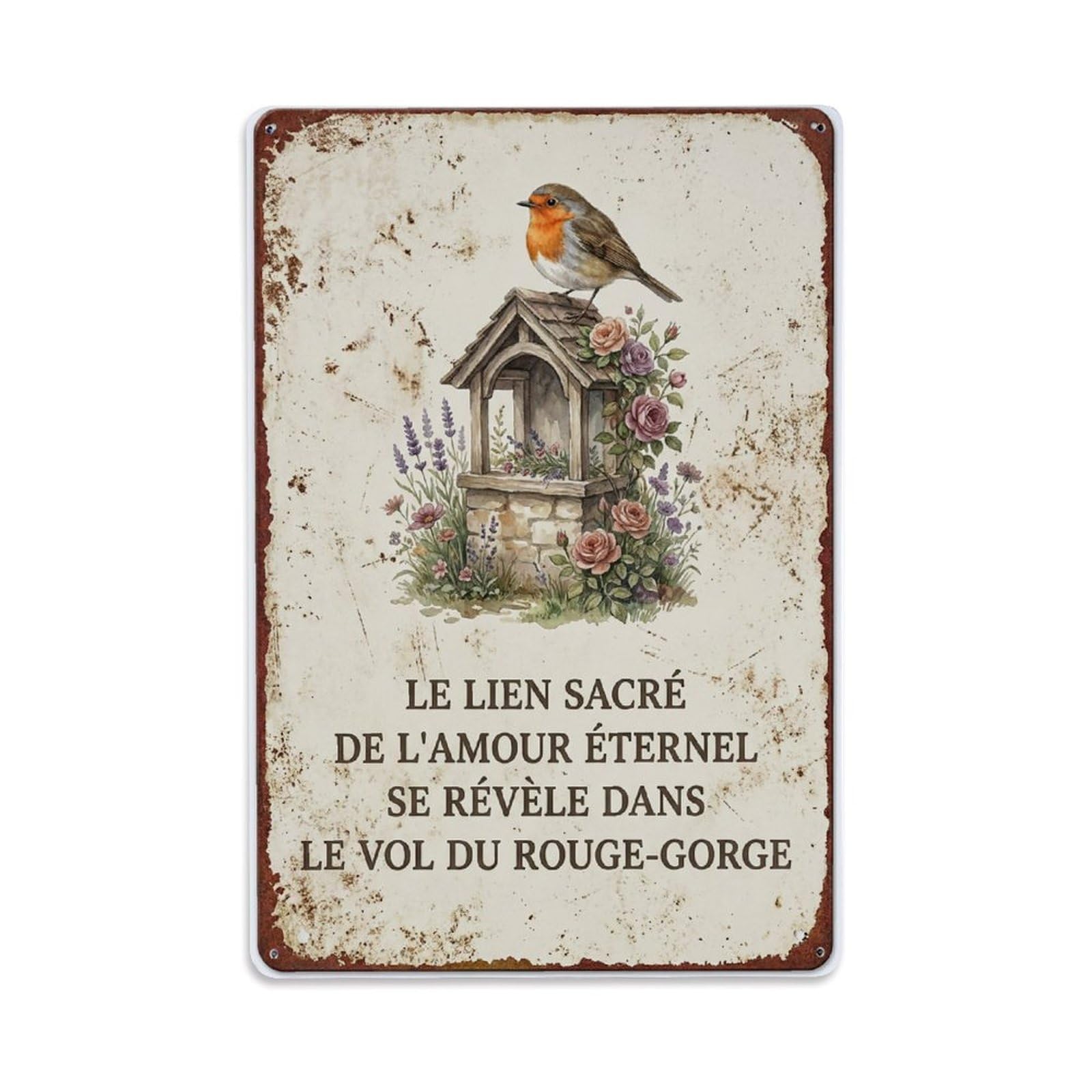 Robin Bird Garden Quote Sacre Metal Tin Sign Plaque Wall Decor for Cafe, Club Bar, Office, Home Garden Metal Poster 8x12Inch