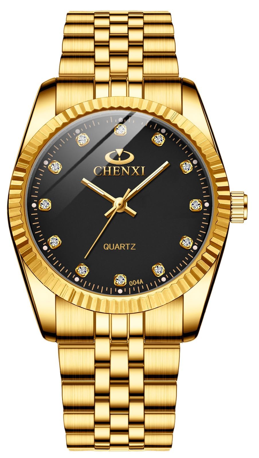 MASTOP Reloj clásico de acero inoxidable dorado para parejas para él y para ella reloj de cuarzo impermeable, Negro dorado, Reloj de cuarzo