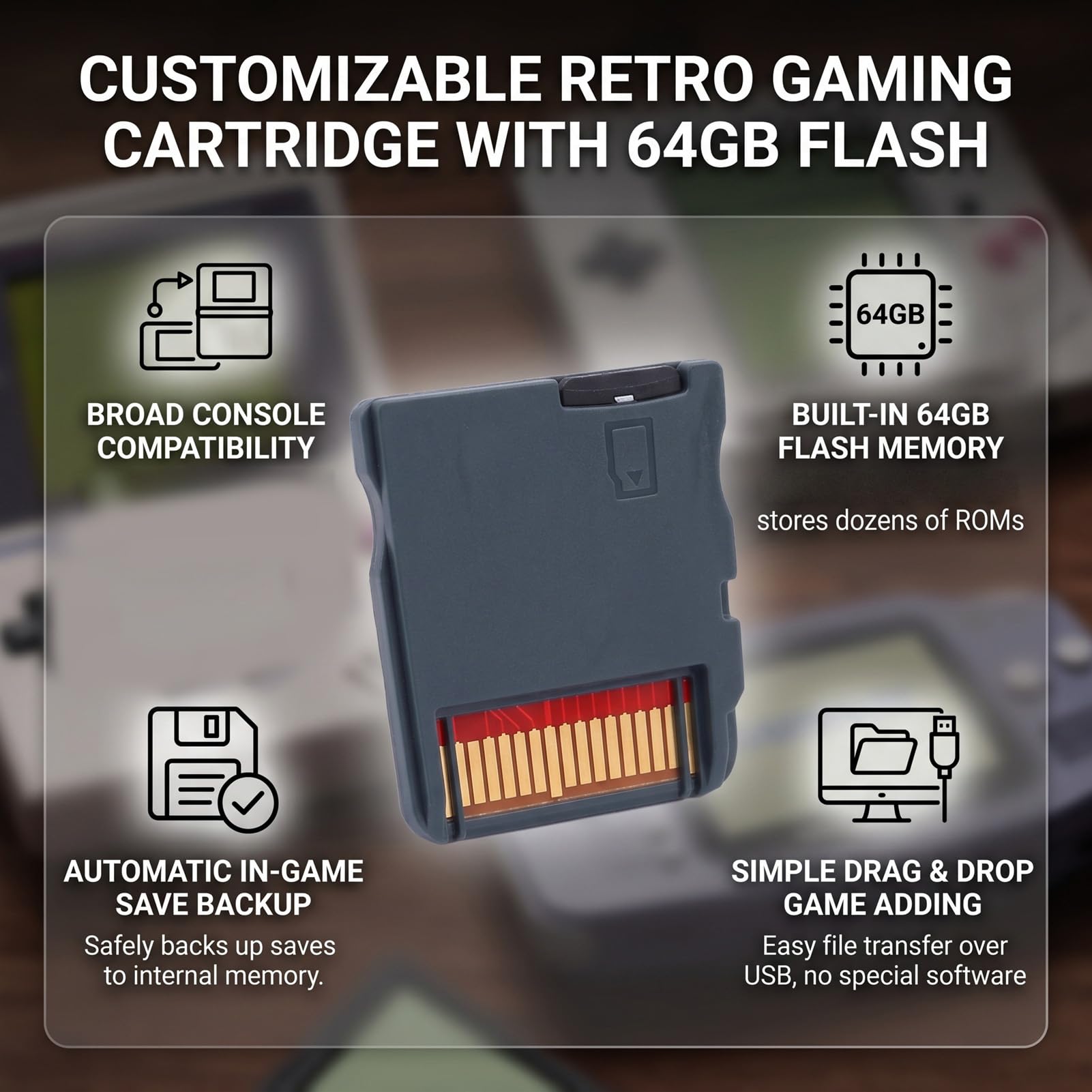 Fabater Scheda Flash per Videogiochi per Console NDSS 2DS 3DS Videogioco Personalizzabile, Scheda di Memoria Flash con Memoria Integrata da 64 GB (BLACK)