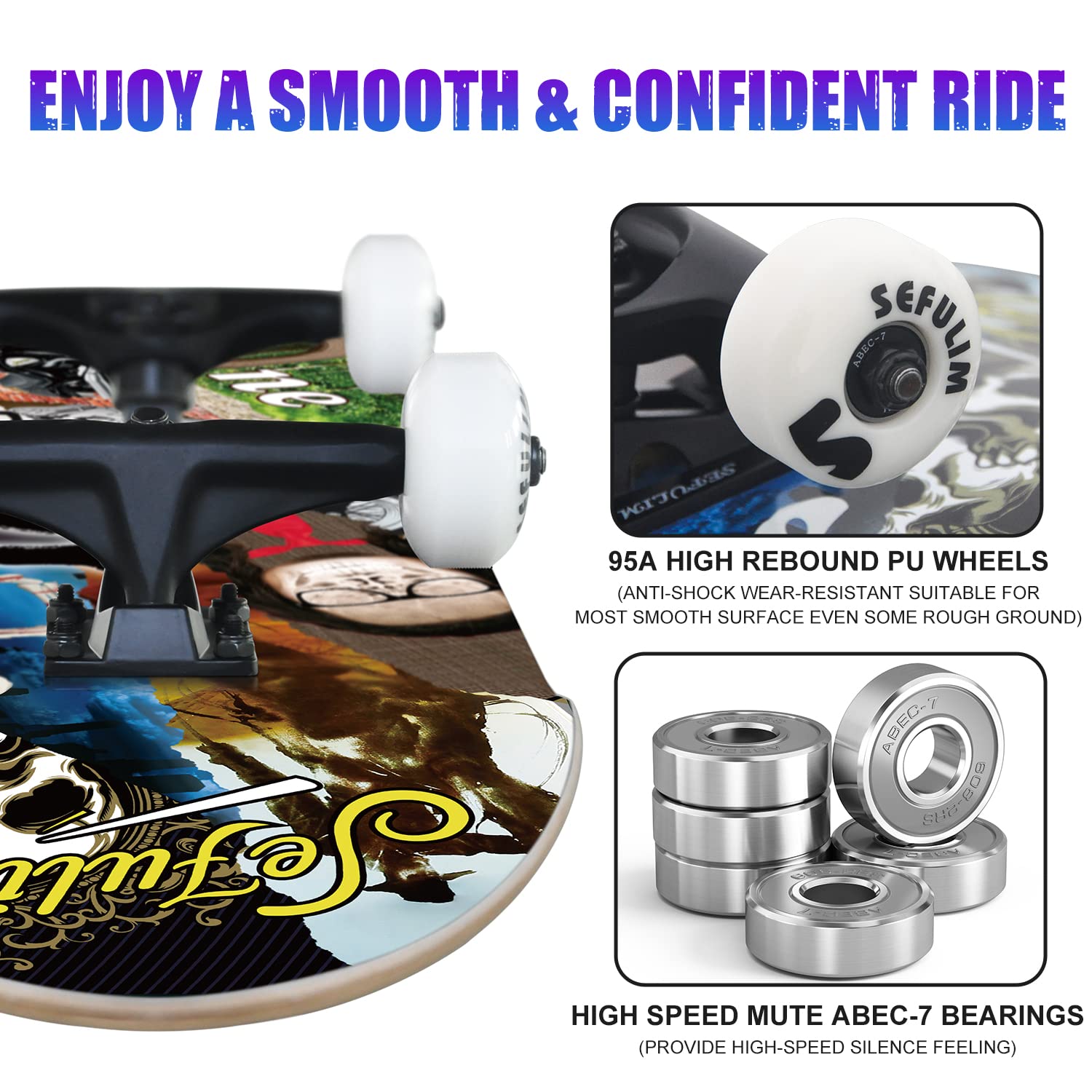 Amazon.com : Sefulim 31 x 8 Inch Complete Skateboard 7 Layer