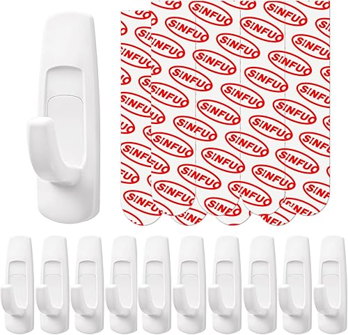 Ganchos de pared para colgar grandes 10 ganchos, ganchos de pared para colgar sin daños con tiras adhesivas, ganchos adhesivos resistentes libres de