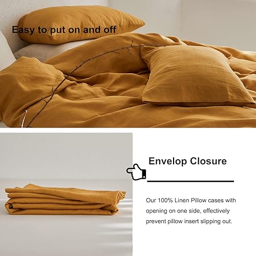 Miniatura 5 de TOSMO Juego de funda de edredón de lino, 100% lino francés natural, juego de 3 piezas, suave y transpirable para personas que duermen con calor, 1