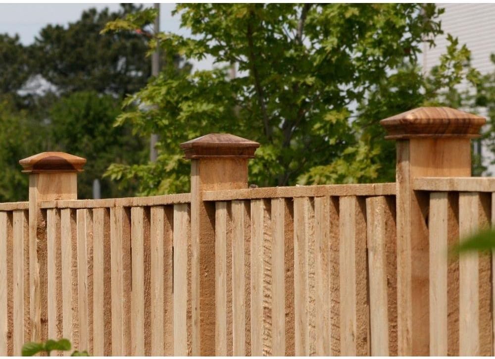 6x6 Post Cap – Wood Pyramid Post Cap for 5.5" x 5.5" Posts – One-Piece Miterless Design with Decorative Trim – Water-Shedding Top – Durable Fence, Deck & Mailbox Protection