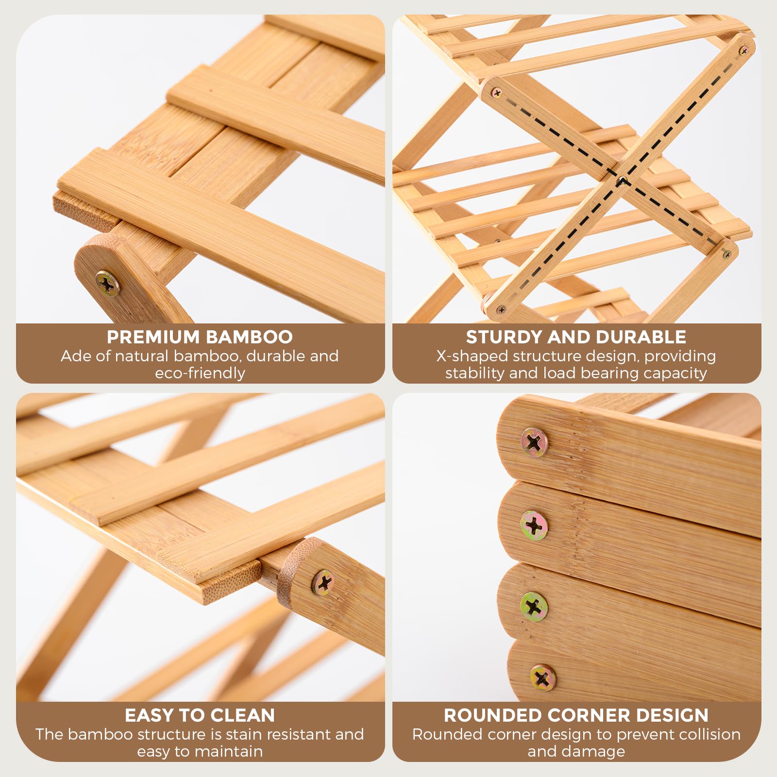Hafuvool 4 Tier Bamboo Foldable Shoe Rack Small - Image 3