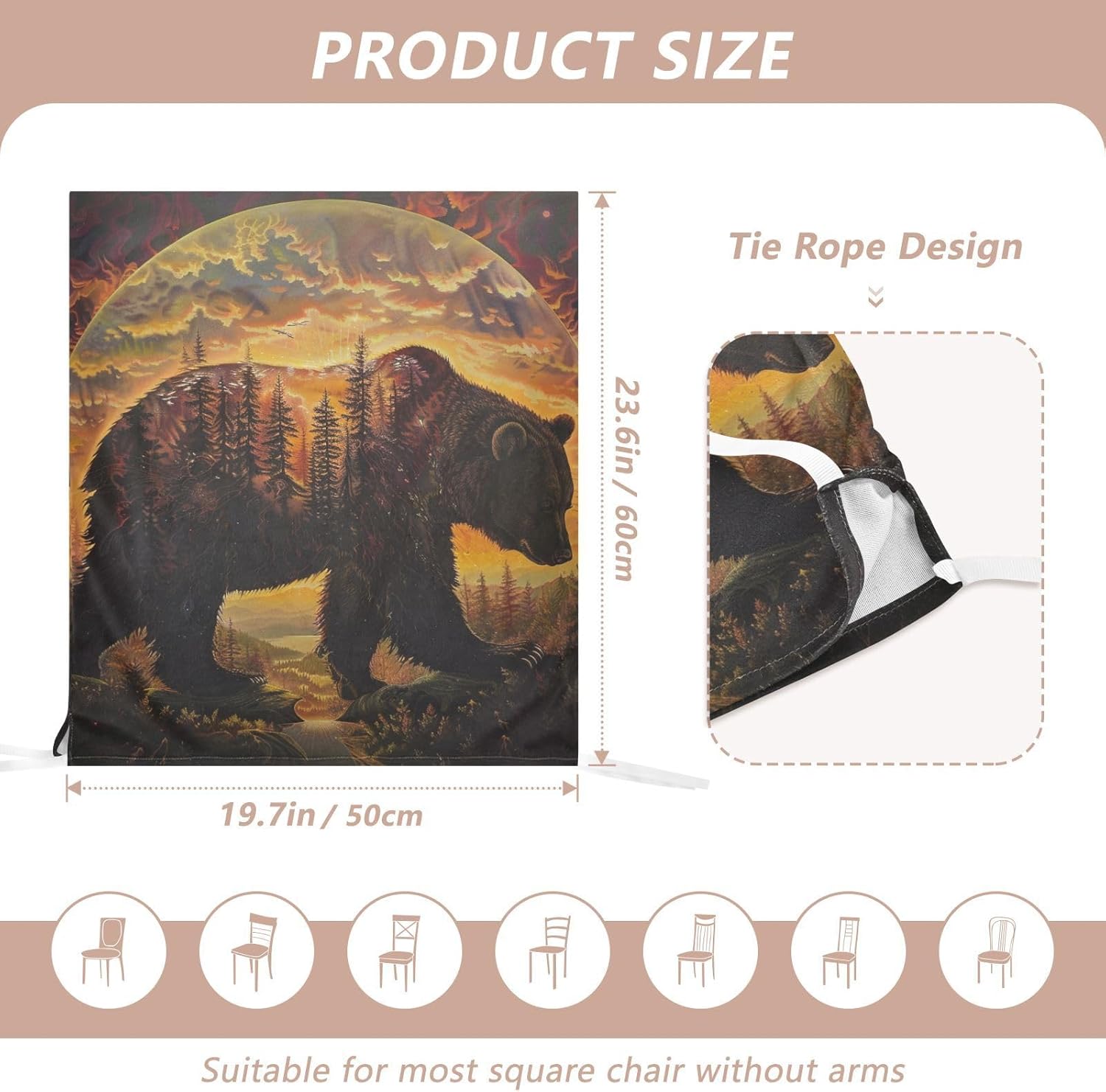 ALAZA Bear at Sunset Chair Back Cover Set of 6, Washable Reusable Removable Chair Slipcovers Decorative Chair Cover for Home Kitchen Wedding Party