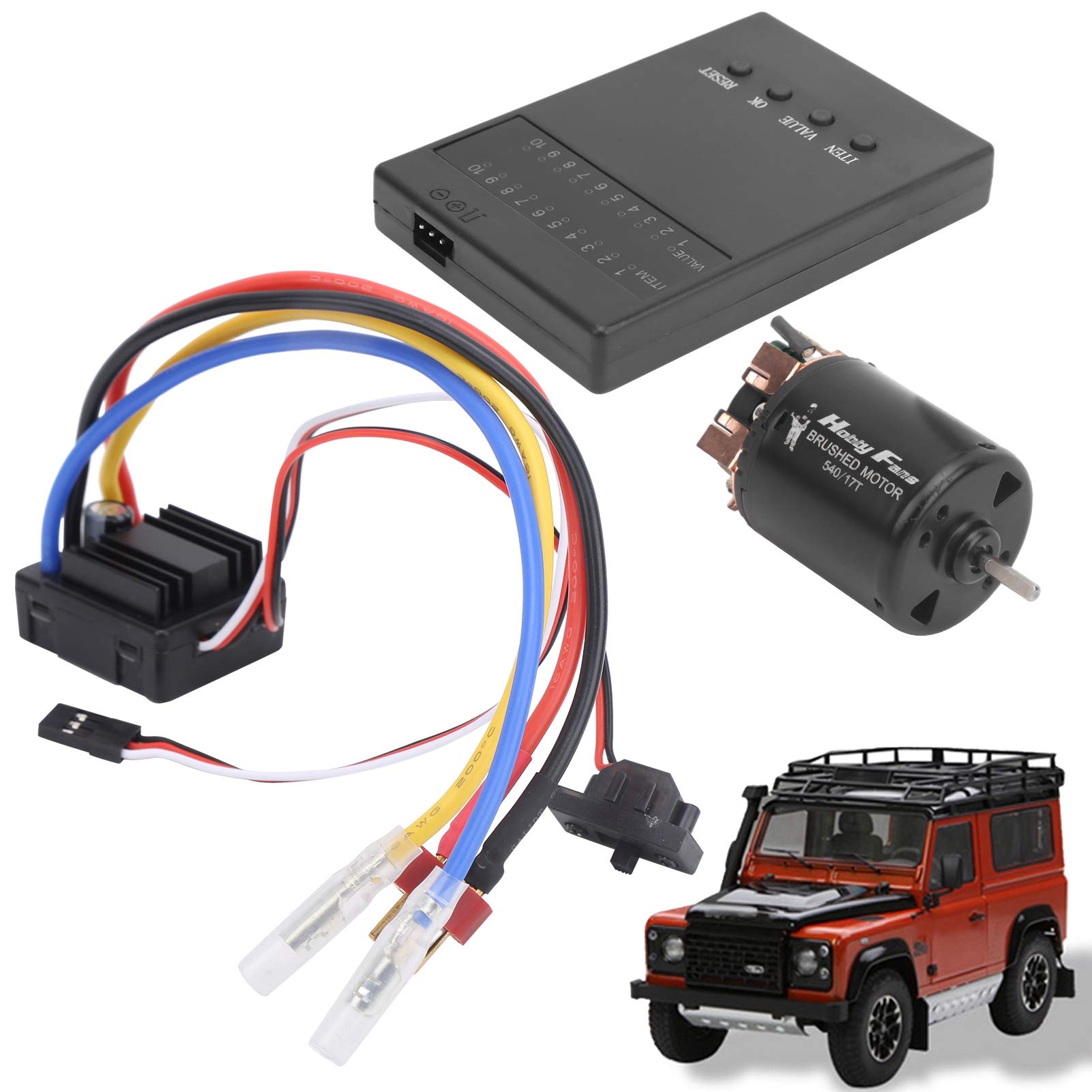80A szczotkowany ESC z kartą programowania i szczotkowanym silnikiem 17T, wodoodporny elektroniczny regulator prędkości do samochodu RC 1/8 1/10, w tym karta progr