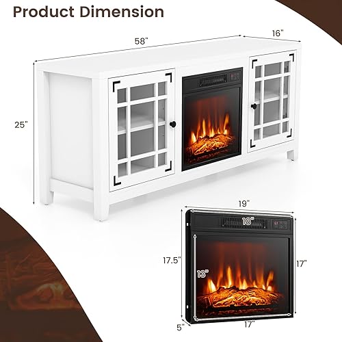 Miniatura 4 de COSTWAY Soporte de TV con chimenea eléctrica para televisores de hasta 65 pulgadas consola de TV con control remoto llama y estantes ajustables