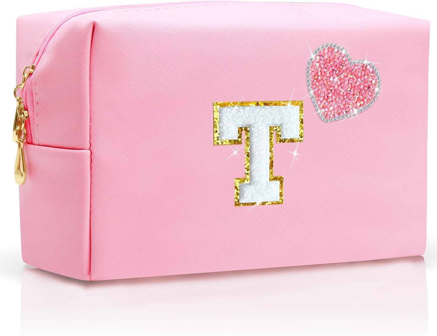 Personalized Initial Makeup Bag With Bling Heart,Cute Makeup Organizer bag