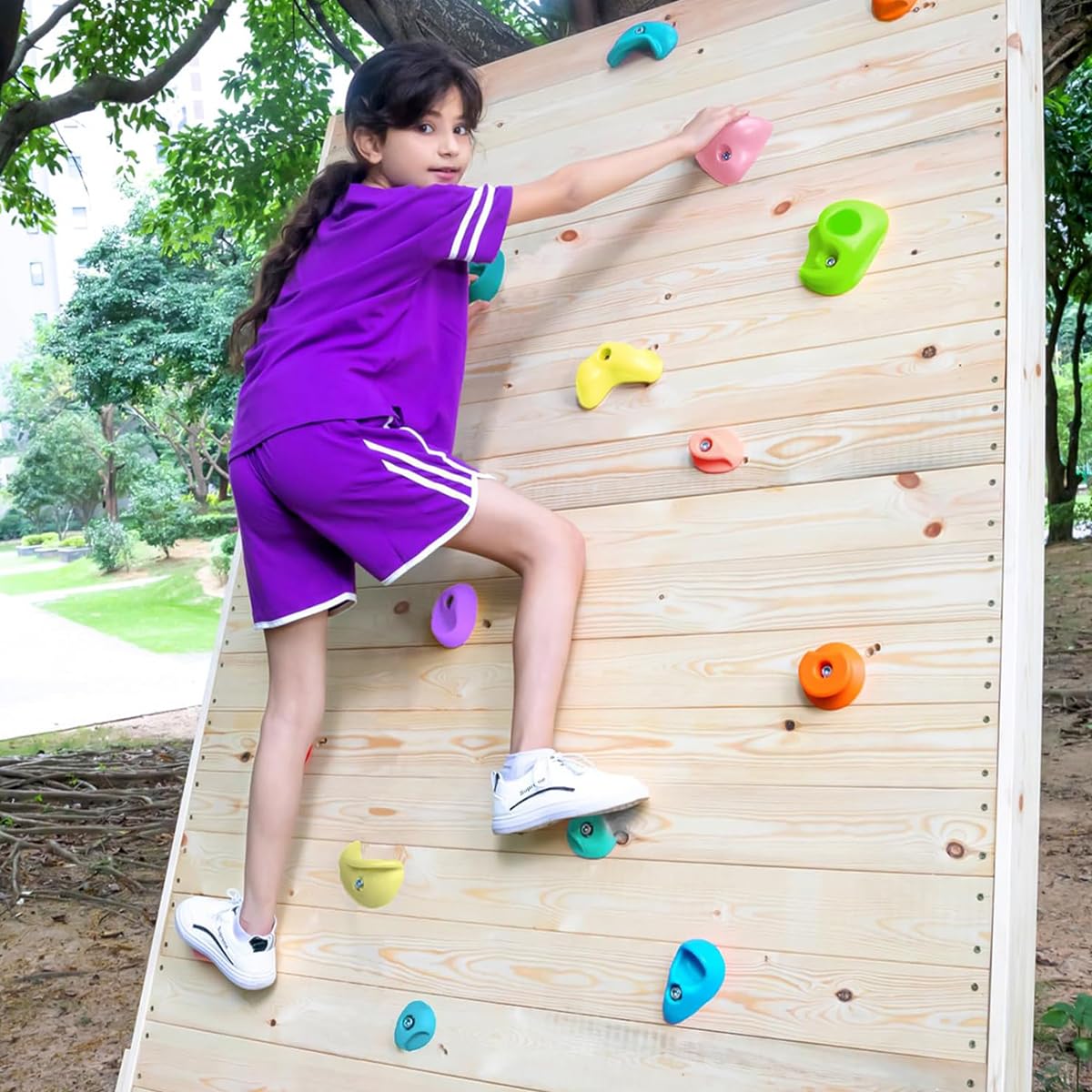 32Stück Klettergriffe Kinder Outdoor Klettersteine Kinder Outdoor Kletterwand Outdoor Kinder Kletterwand Griffe Kommt mit Befestigungsmaterial für Spielturm und Kletterwand Kinderzimmer-Makronenfarben
