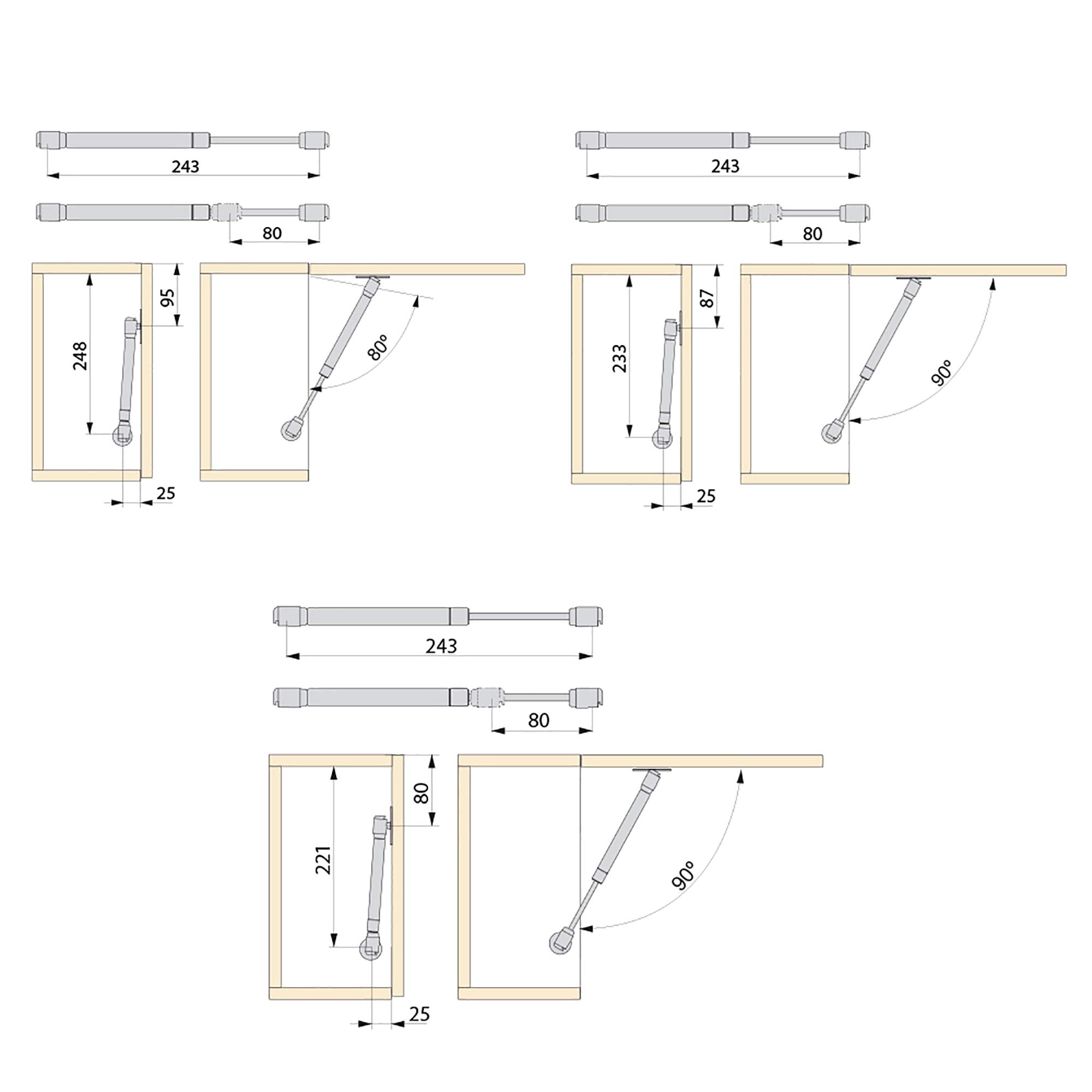 Emuca 1274925 Batch of 10 Kits Gas Spring Thickness 5 kg Stroke 80 
