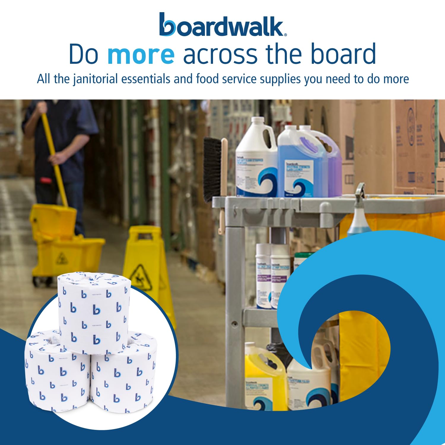 Boardwalk 6145 chusteczka łazienkowa, standardowa, 2-warstwowa, biała, 4 x 3 arkusze, 500 arkuszy na rolce (opakowanie 96)