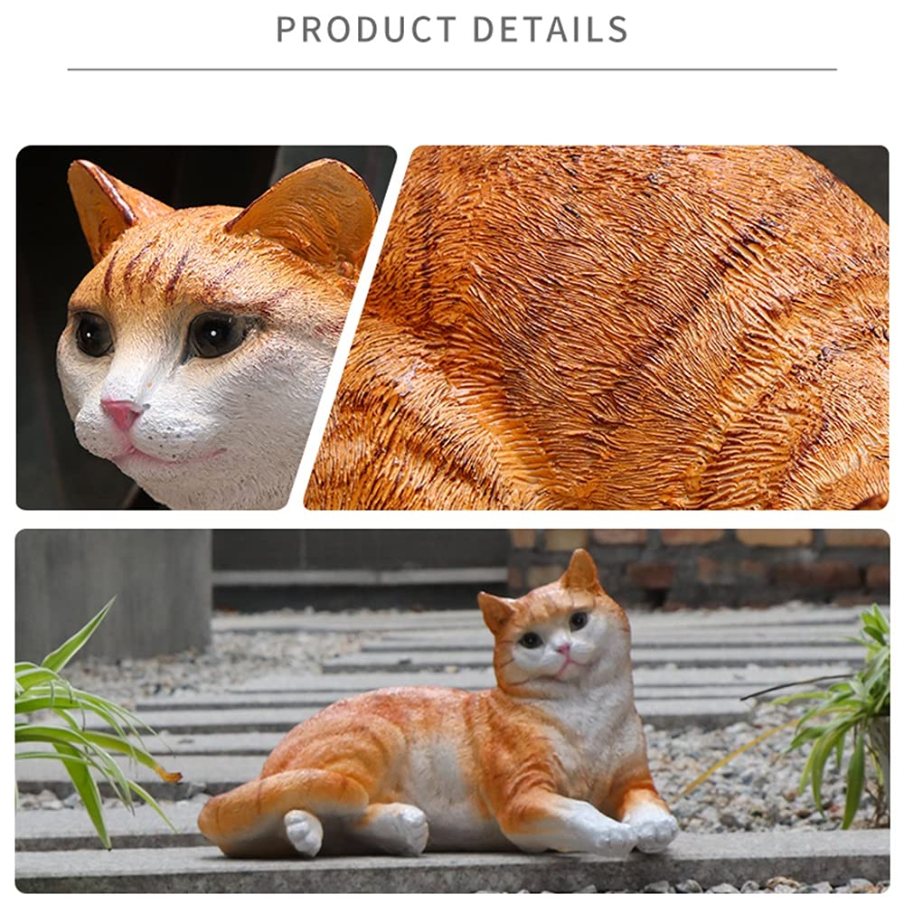 Statue Chaton Endormi En Résine - Décoration Jardin Ou Maison, 14x6x7.5cm, Réaliste, Couleur Orange