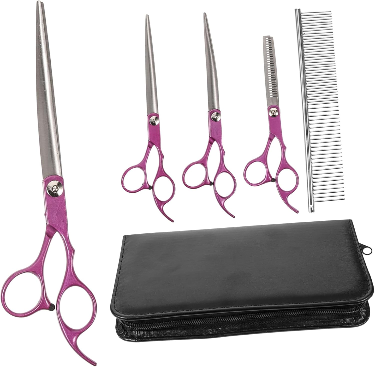 1 Set Colorful Pet Grooming Scissors Multi Functional Dog Grooming Kit with Straight Curved and Thinning Scissors for Dogs and Cats Includes Carrying Case and Comb