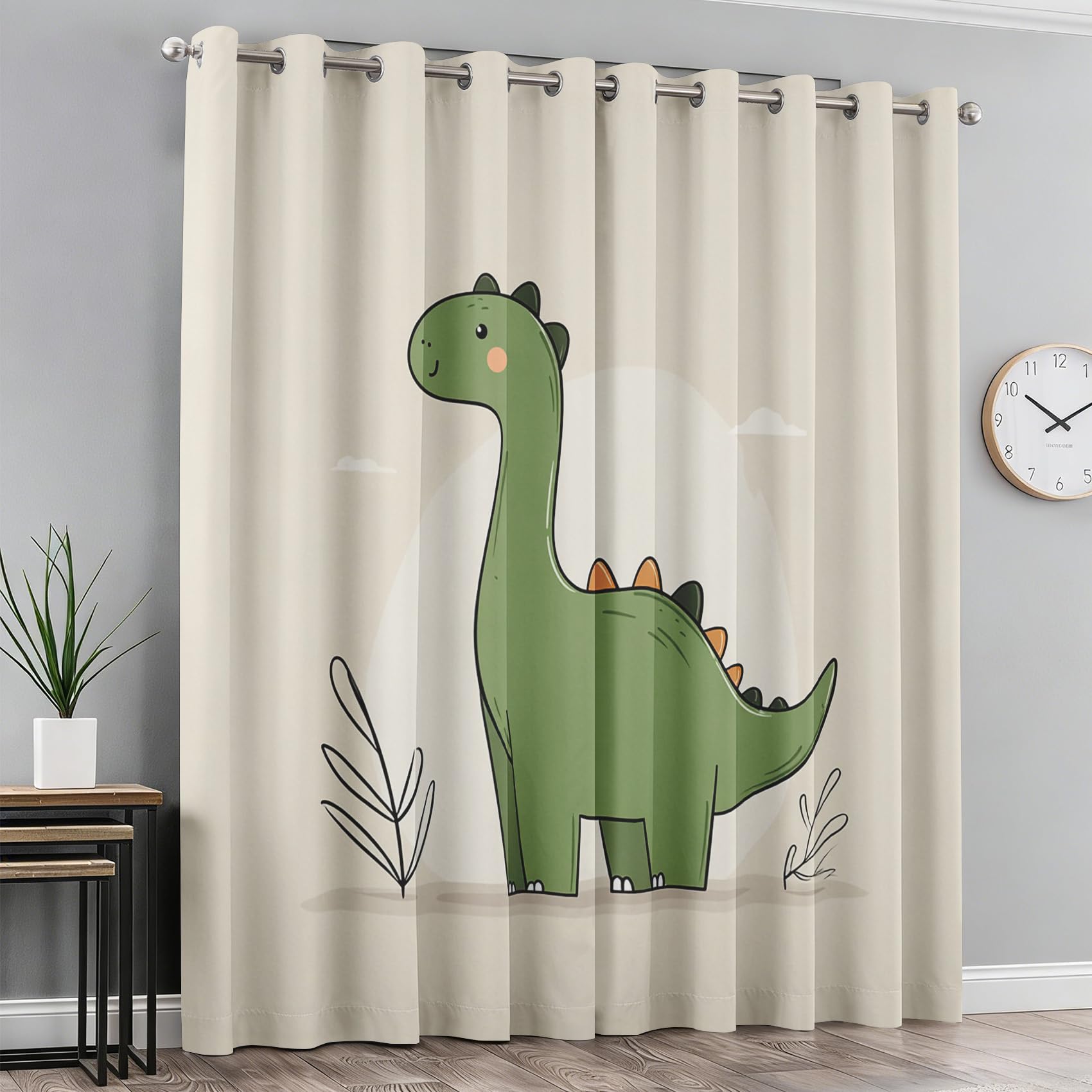 Cartoon Dinosaur Curtains 54 Drop 2 Panels Set, Kawaii Dino Blackout Curtains for Bedroom Living Room, Thermal Eyelet Window Drapes, Home Decor W46 X L54 Inch X&-136