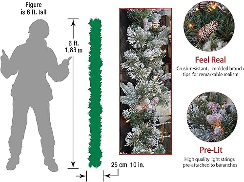 Miniatura 2 de Guirnalda de Navidad artificial preiluminada, guirnalda nevada, luces blancas 50, decorada con conos de pino, racimos de bayas, aguja de pino,