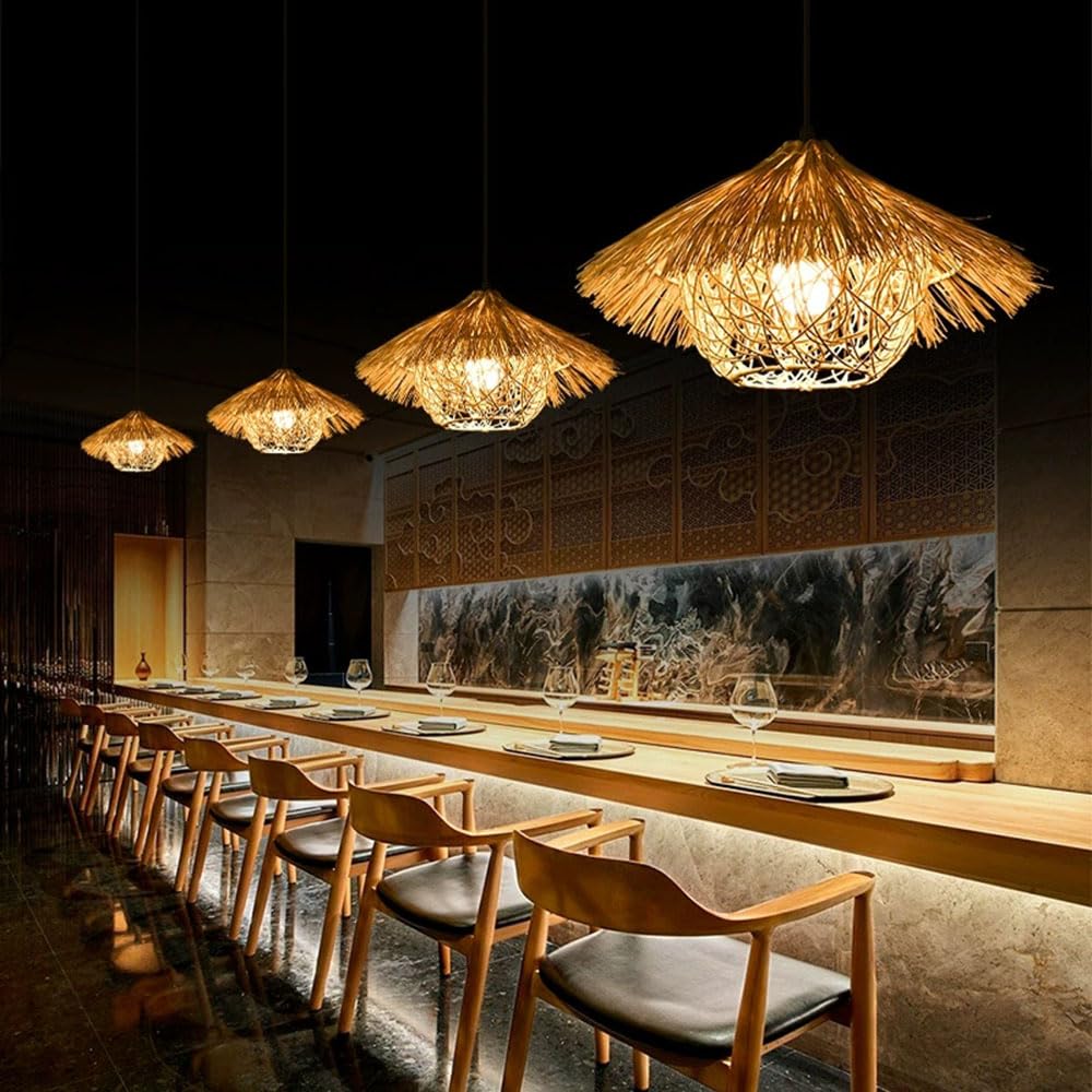 Lampada A Sospensione In Rattan Boho, Paralume In Vimini, Lanterna A Nido D'uccello Intrecciata A Mano Beige, Lampade Di Grandi Dimensioni In Rattan Per Soggiorno, Lampade In Vimini