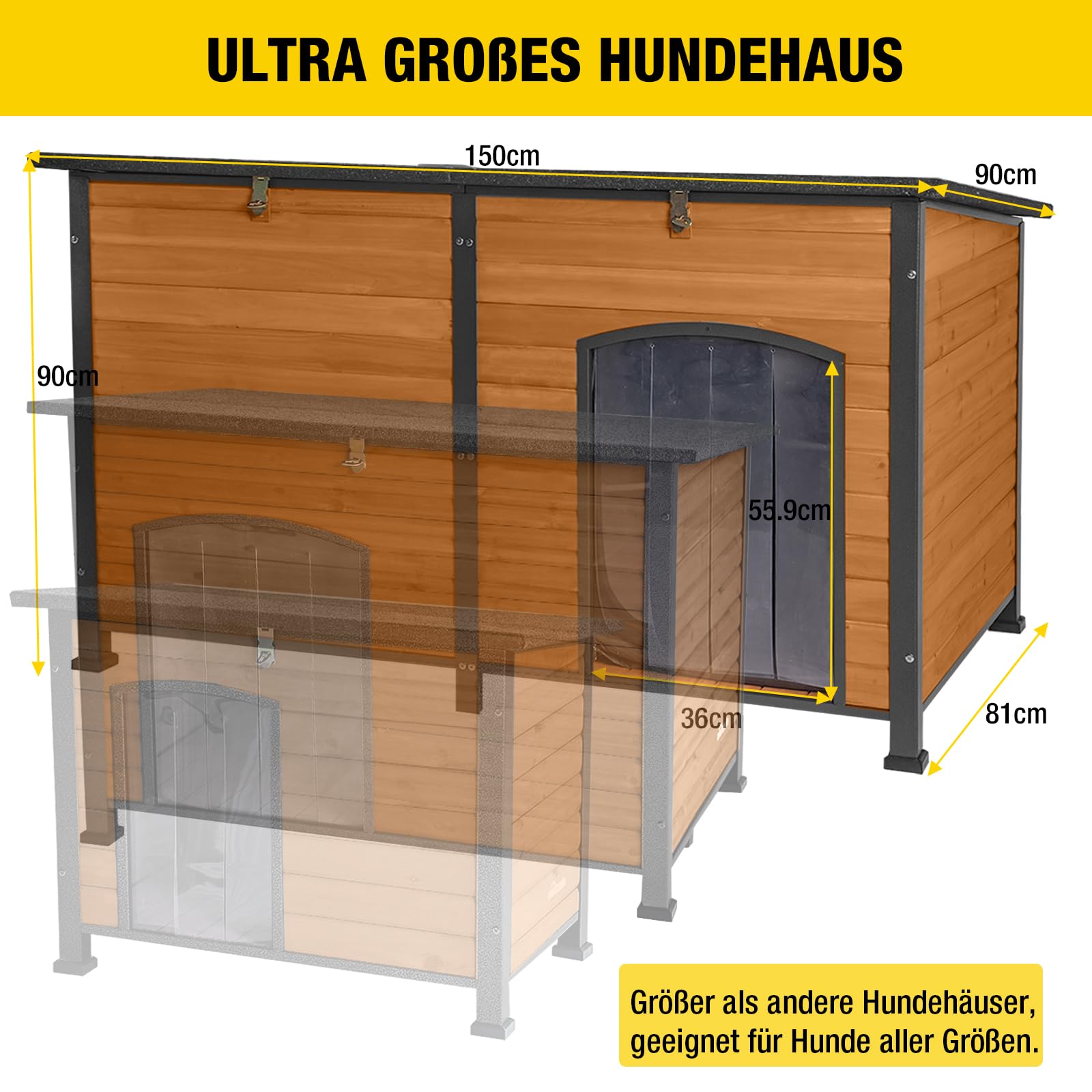 Aivituvin Außen Hundehaus mit isolierter Futterung, wasserdichter extra groß Hundekennel für den Winter, geeignet für kleine, mittlere und große Hunde, mit Stahlrahmen (Braun)