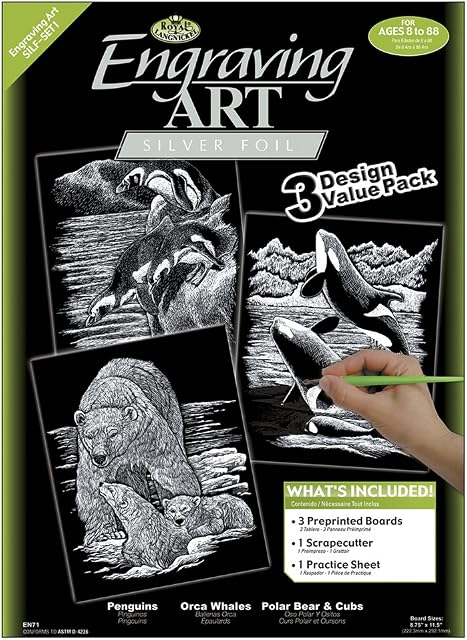 Royal & Langnickel Silver Engraving Art A4 Silver North Pole Wildlife Designed Painting Set (Pack of 3)