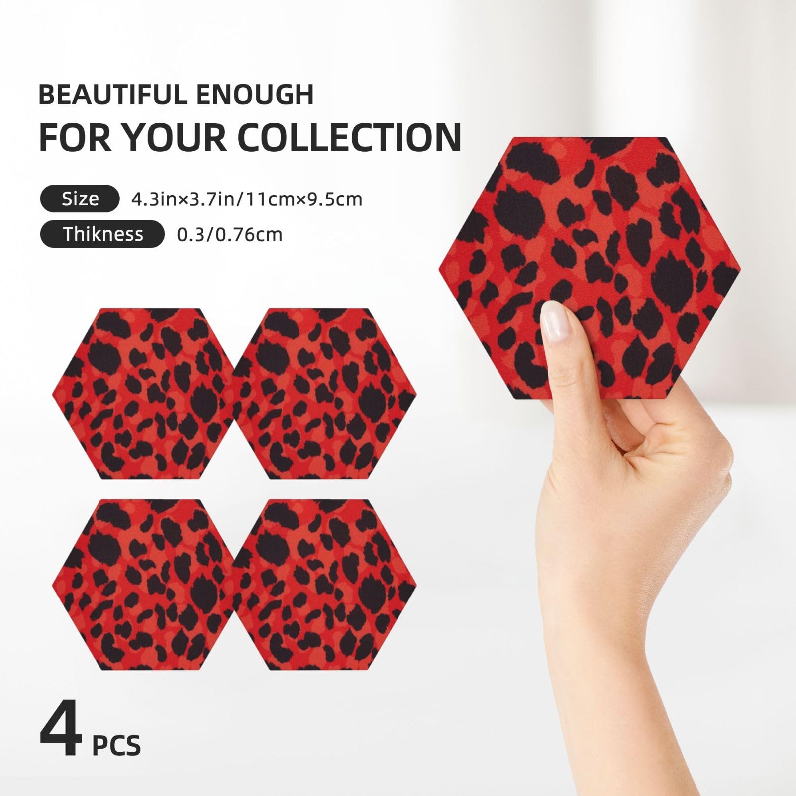 Lot de 4 dessous de verre décoratifs en céramique Motif léopard rouge