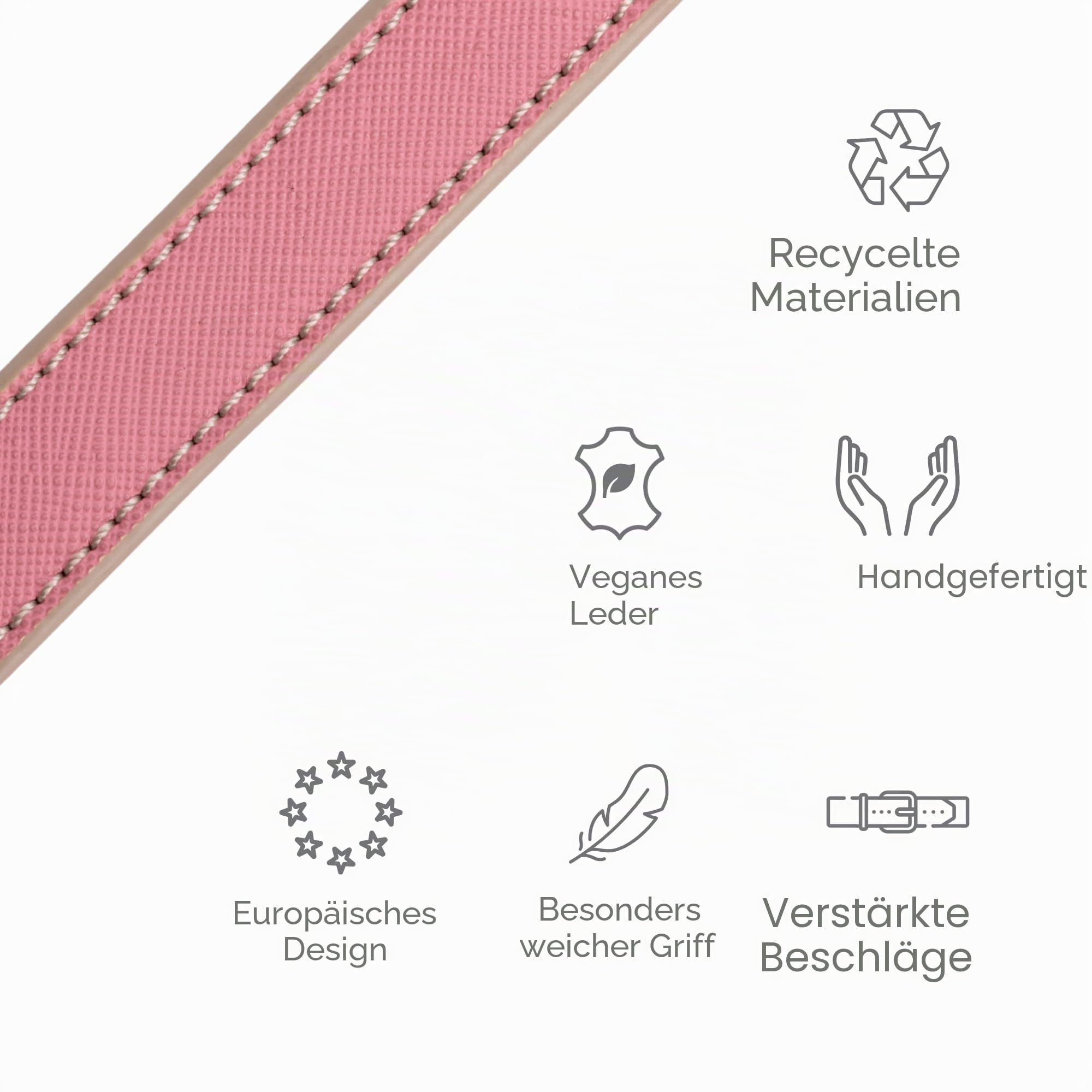 Nina Woof Rio Hundehalsband aus veganem Leder, gepolstert, verstellbar, mit Saffiano-Prägung, Rosa, Größe S
