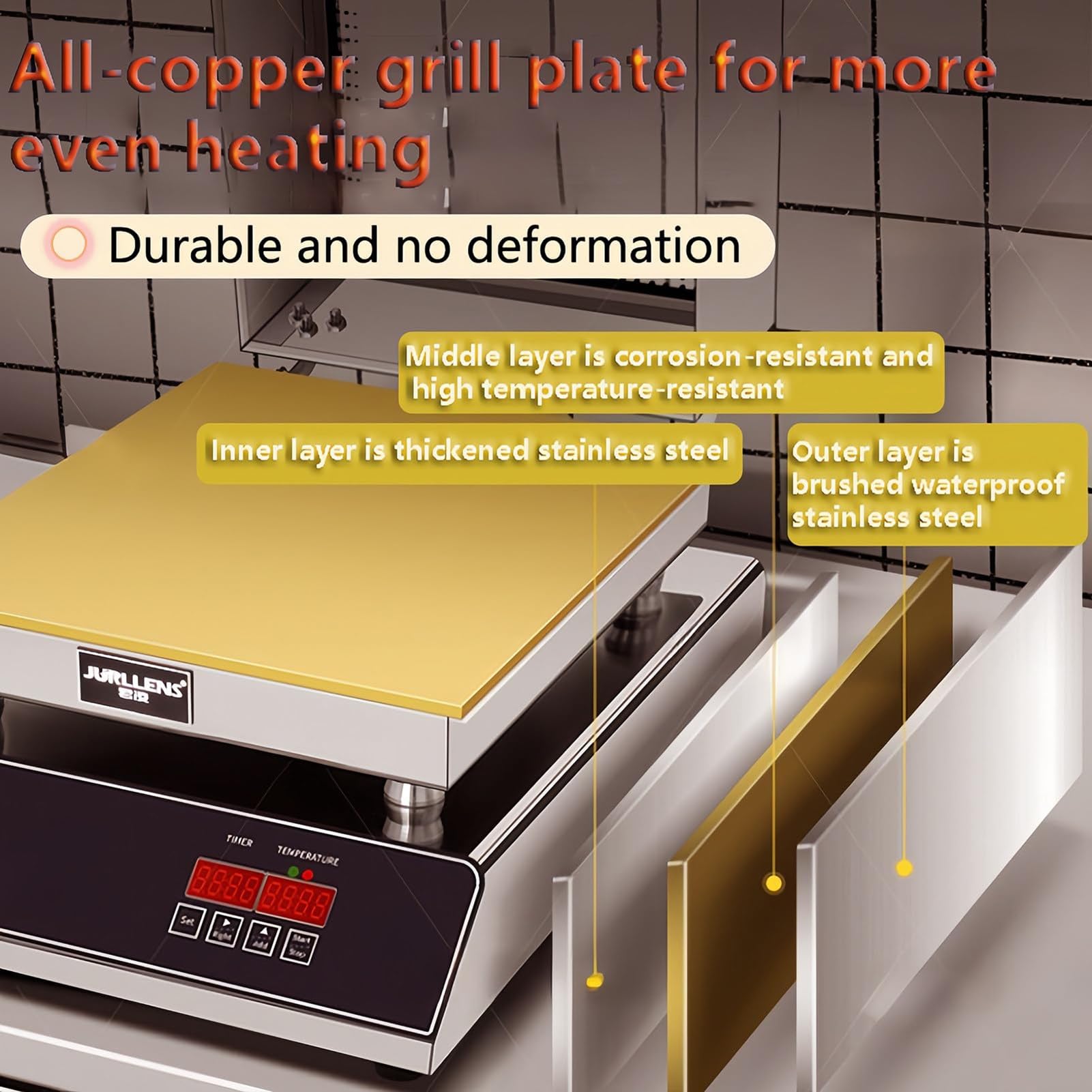 Elektrische Souffle-Maschine, kommerzieller Souffle-Pfannkuchen-Maker, elektrische Grillplatte mit Digitalanzeige, 60–240 ℃ Temperaturregelung, for Heimküche, Restaurant, Bäckerei(Double Head)