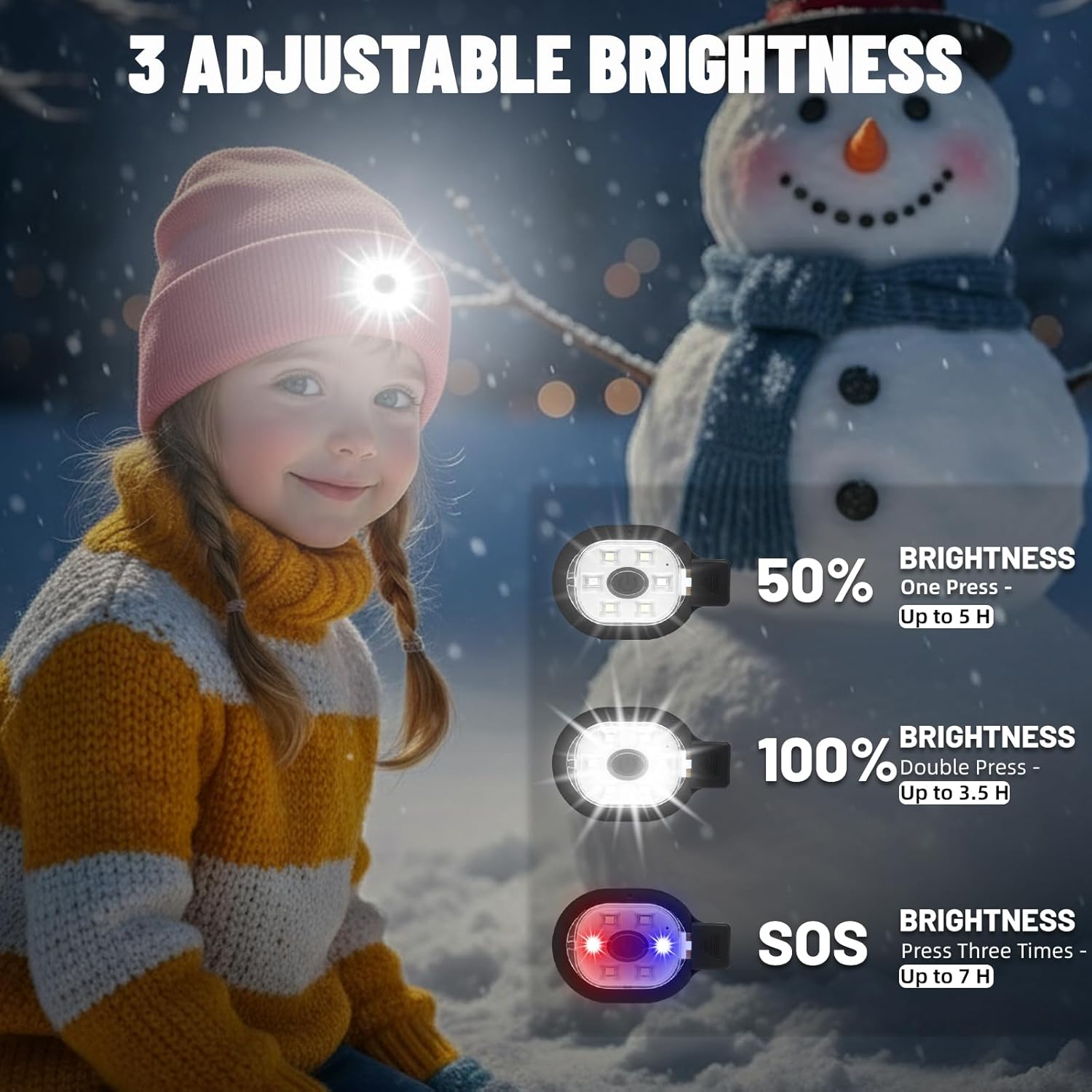 Kids Beanie with Light,Rechargeable LED Beanie Hat with Light for Outdoor Activities,Gifts for Teenage Boys Girls - Image 2
