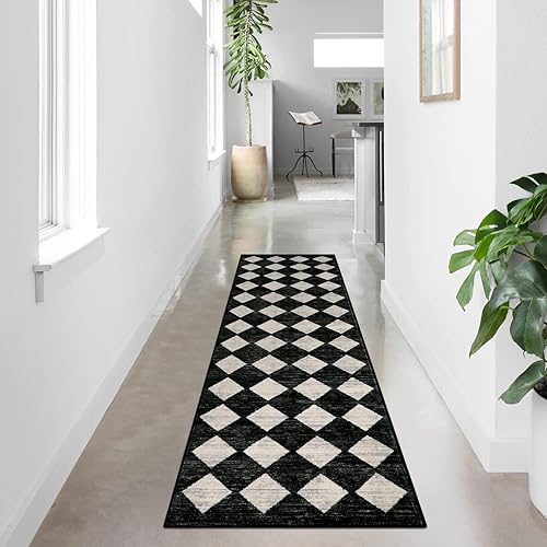 Miniatura 2 de Lahome Alfombra marroquí de enrejado para pasillo, 2 x 8 pulgadas, color negro, con respaldo de goma, alfombra antideslizante para cocina, a