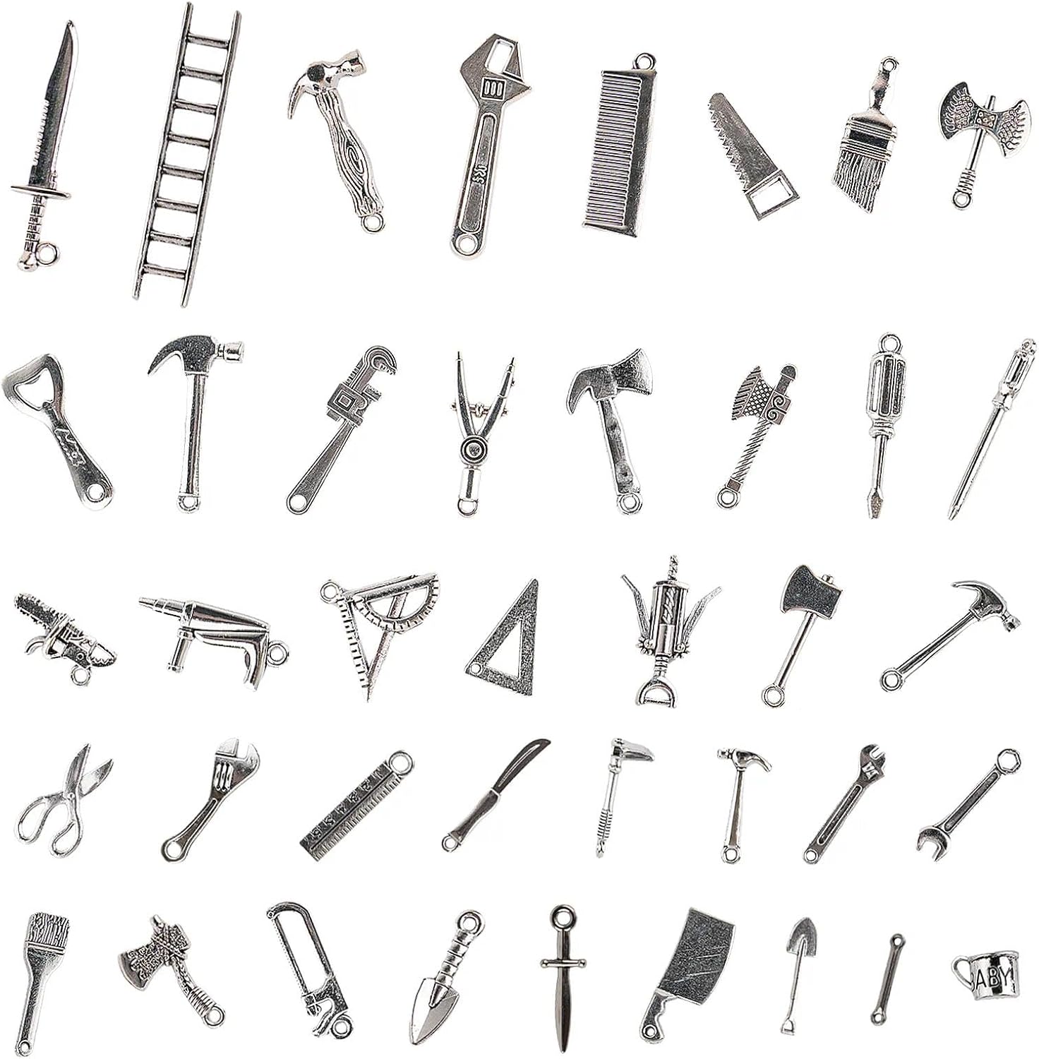 40PCS 1:12 Miniature Dollhouse Silvery Metal Home Repair Tools Micro Scene Model Work for Party Dollhouse Decoration Accessories Mini Yard Building Supplies Pretend Toy DIY Crafts Ornament