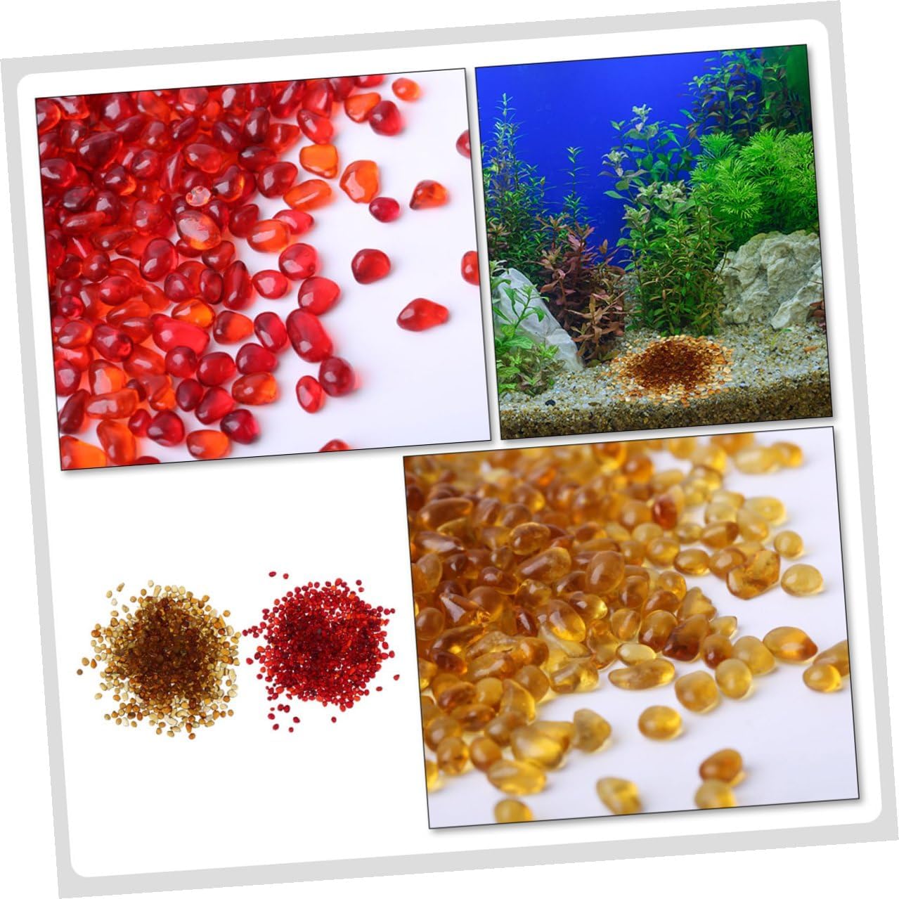 Aquarium Gravel and Terrarium Gravel 500g Set – Natural Colored Glass Pebbles in China Red and Amber, Bulk Decorative Substrate for Fish Tanks, Freshwater Aquariums, and Garden