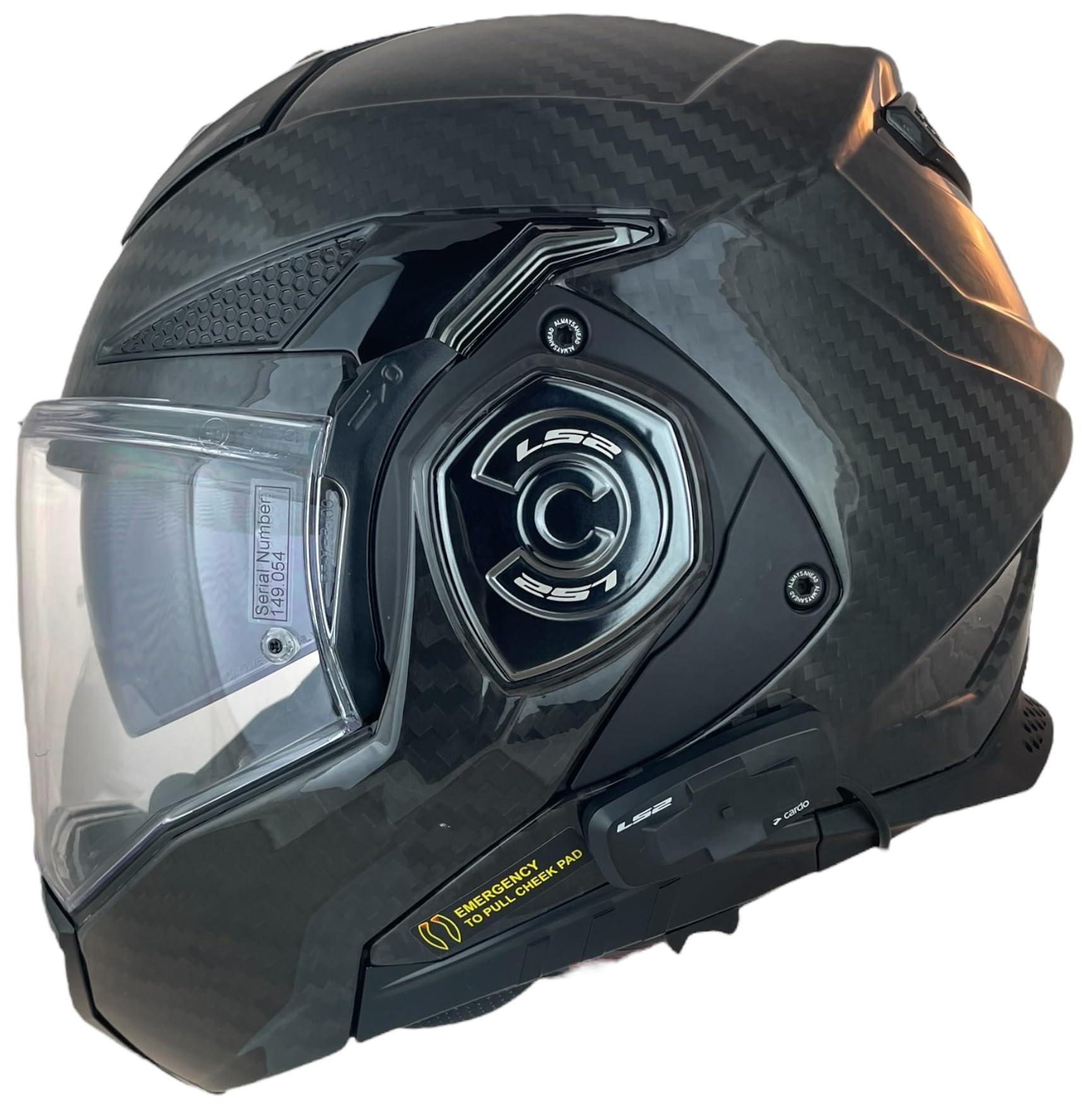 LS2 FF901 ADVANT X Solid CARBON-06 con Intercomunicador LS2 4X Instalado Casco Modular de Motocicleta con Visera Solar, Fibra de Carbono, Sistema de comunicación Integrado (S 55/56)