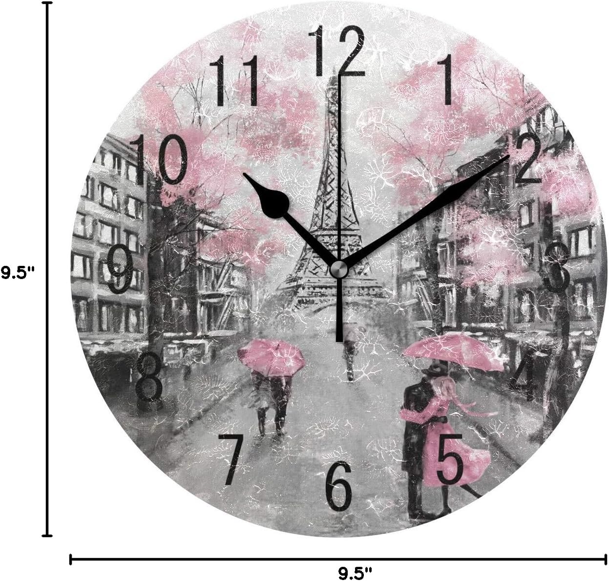 ALAZA Home Decor Oil Painting Paris Eiffel Tower Art Round Acrylic 9.84 Inch Wall Clock Non Ticking Silent Clock Art for Living Room Kitchen Bedroom