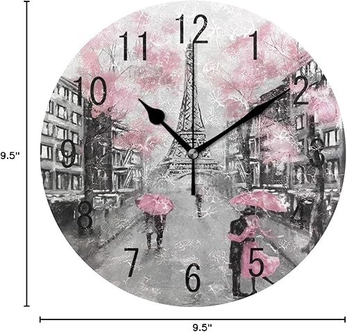 Miniatura 7 de ALAZA Pintura al óleo para decoración del hogar, torre Eiffel de París, arte redondo de acrílico de 9.5 pulgadas, reloj silencioso sin tictac, arte