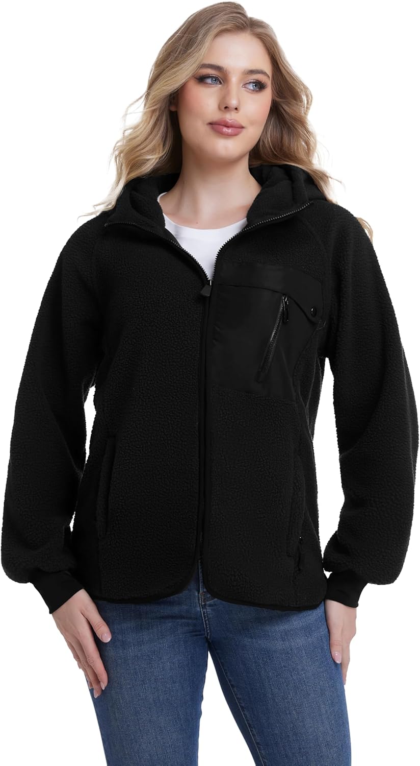BenBoy Womens Fleece Jacket Sherpa Fuzzy Winter Full Zipper Long Sleeve Hoodie Warm Short Coats Casual Outwear with Pockets - Image 6