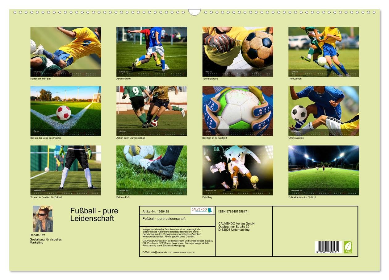 Fußball - pure Leidenschaft (Wandkalender 2026 DIN A2 quer), CALVENDO Monatskalender: Packende, atmosphärische Bilder rund um das Thema Fußball (CALVENDO Sport)