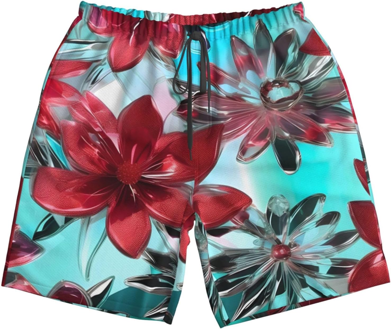 Mens Flower Stained Glass Print Beach Shorts,Casual Summer Shorts for Men,Quick Dry Polyester