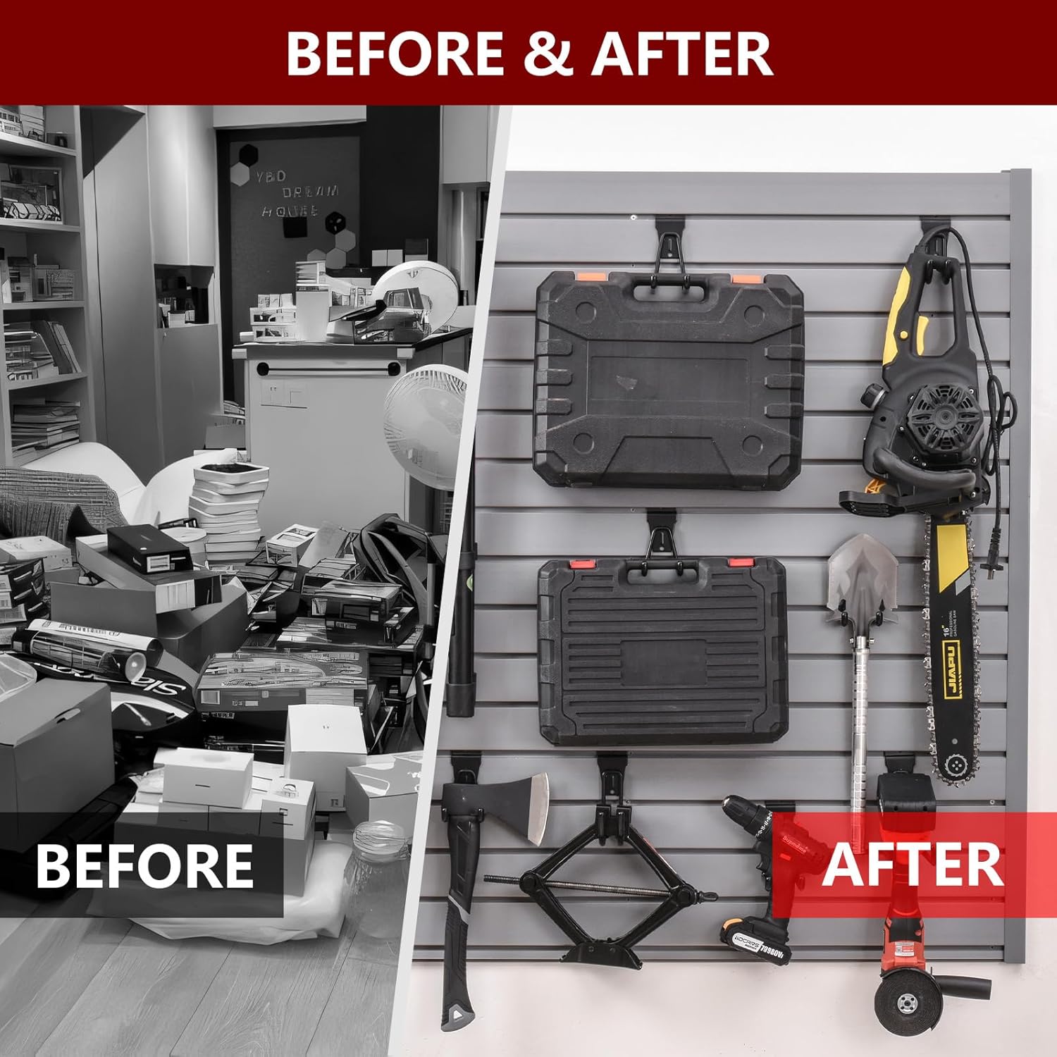 Slat Wall Paneling - 32 SQ FT Slatwall Panel Garage Wall Organizer - 4Ft x 8FT - PVC Slat Wall Panels with 22+ Screw Hooks - Garage Slat Wall Storage Systems PVC Panels (White, 4 X 8 FT)