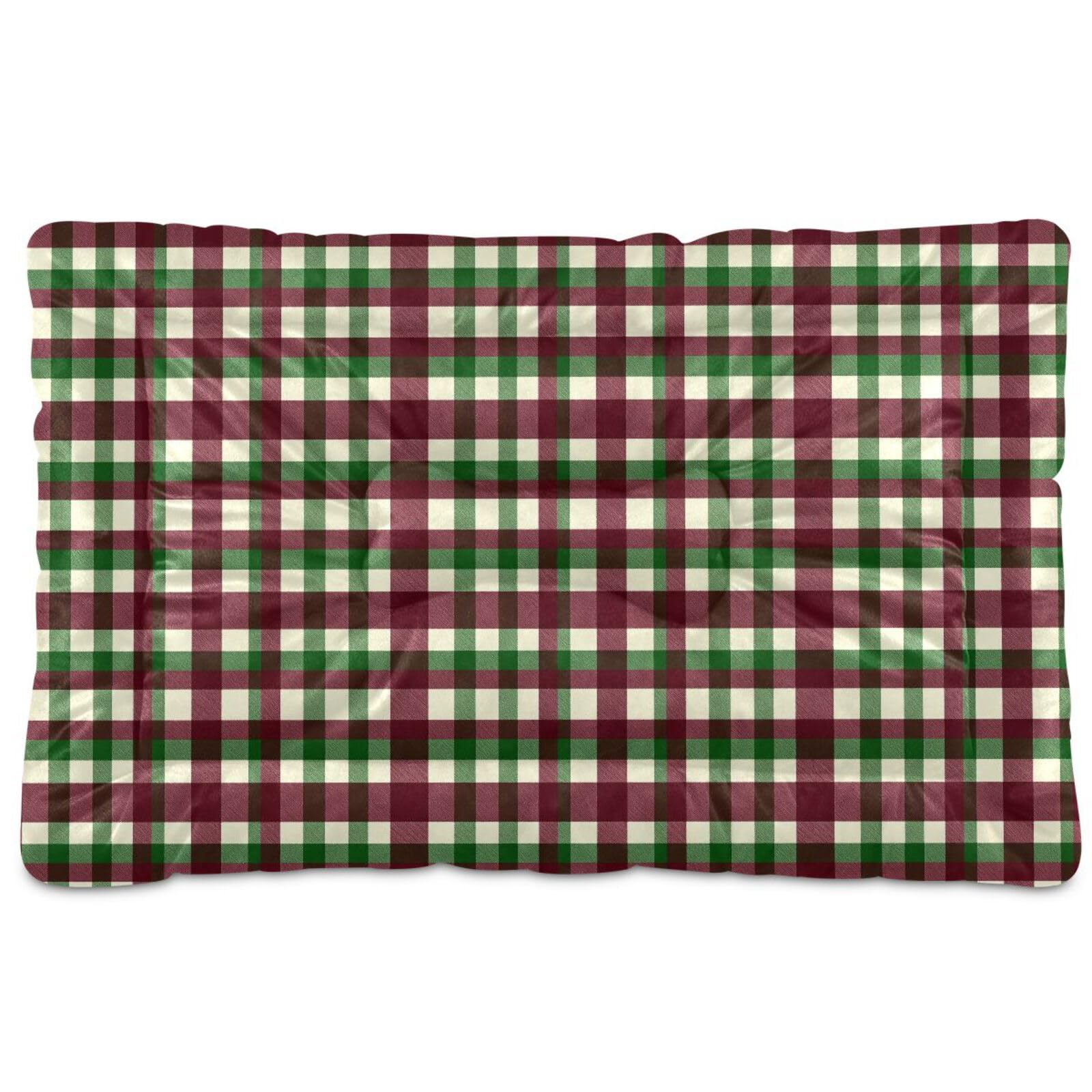 Matelas portable pour cage de chien intérieur extérieur tapis tartan vert rouge