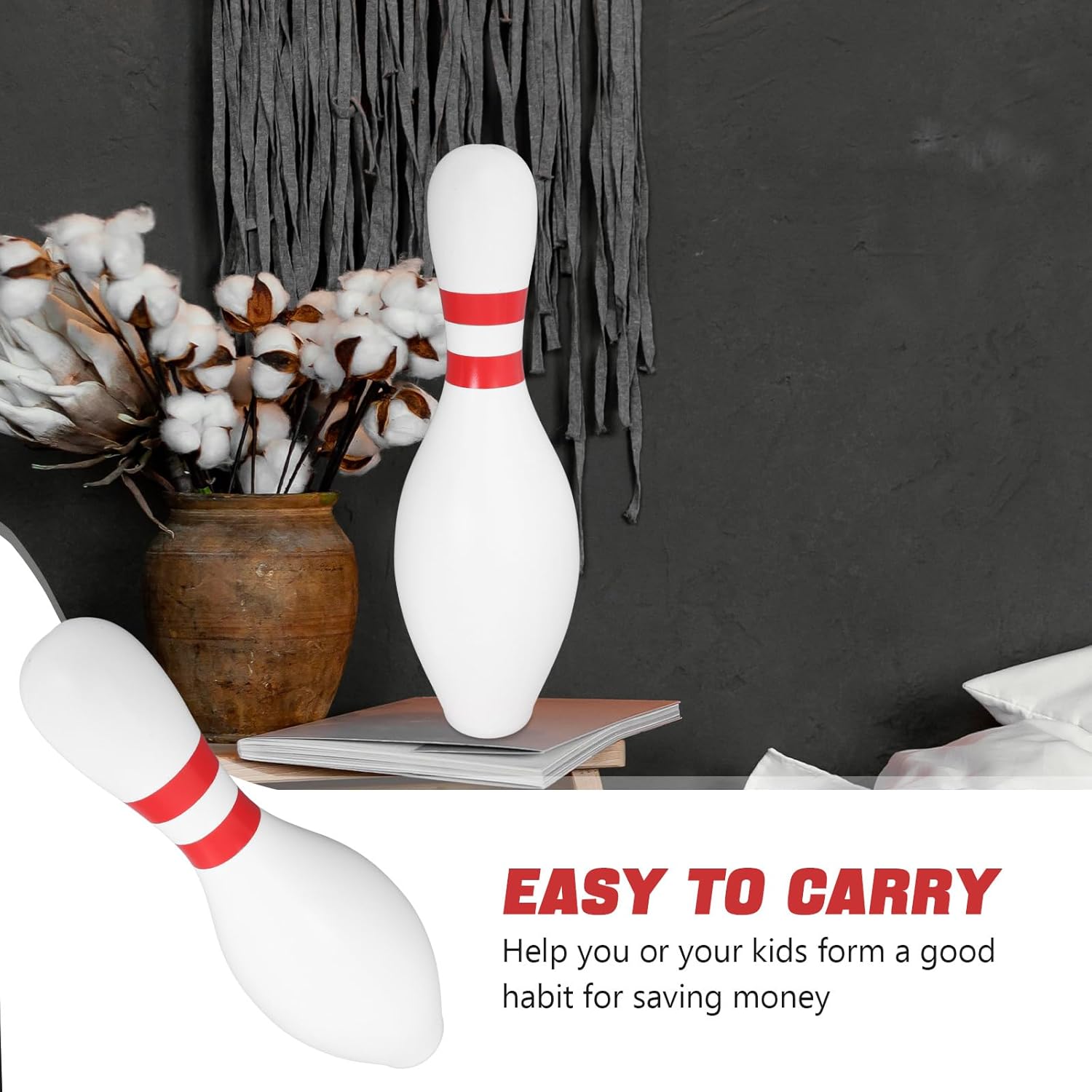 ULTNICE White Bowling Shaped Piggy Bank - Creative Unbreakable Coin Box for Birthdays and Holidays Large Plastic Money Bank for Saving Cash