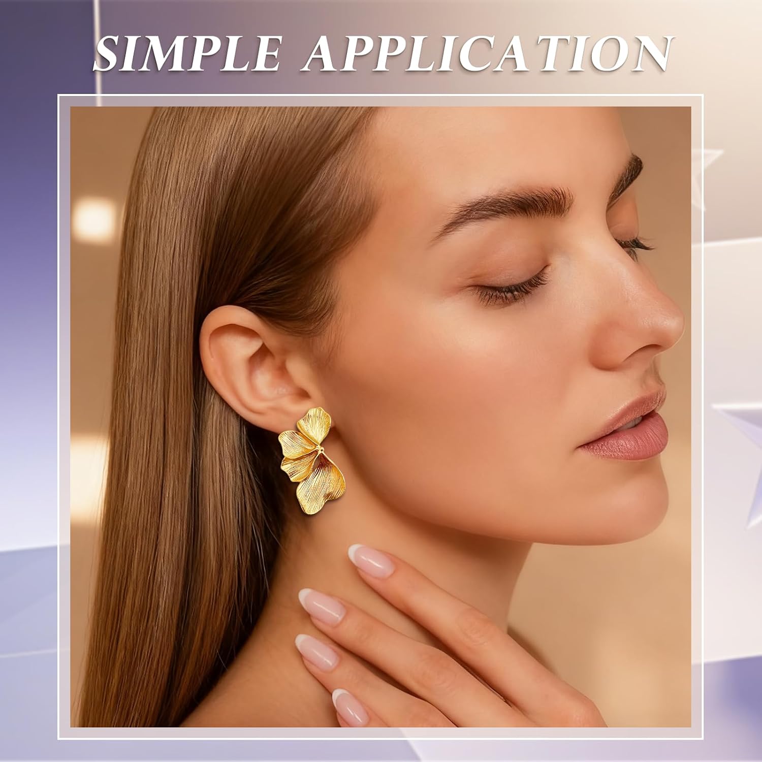 Gold Flower Statement Earrings for Women Chunky Elegant Pastel Floral Leaf Earrings Fashion Large Irregular Big Fall Flower Stud Dangle Earring Set - Image 2