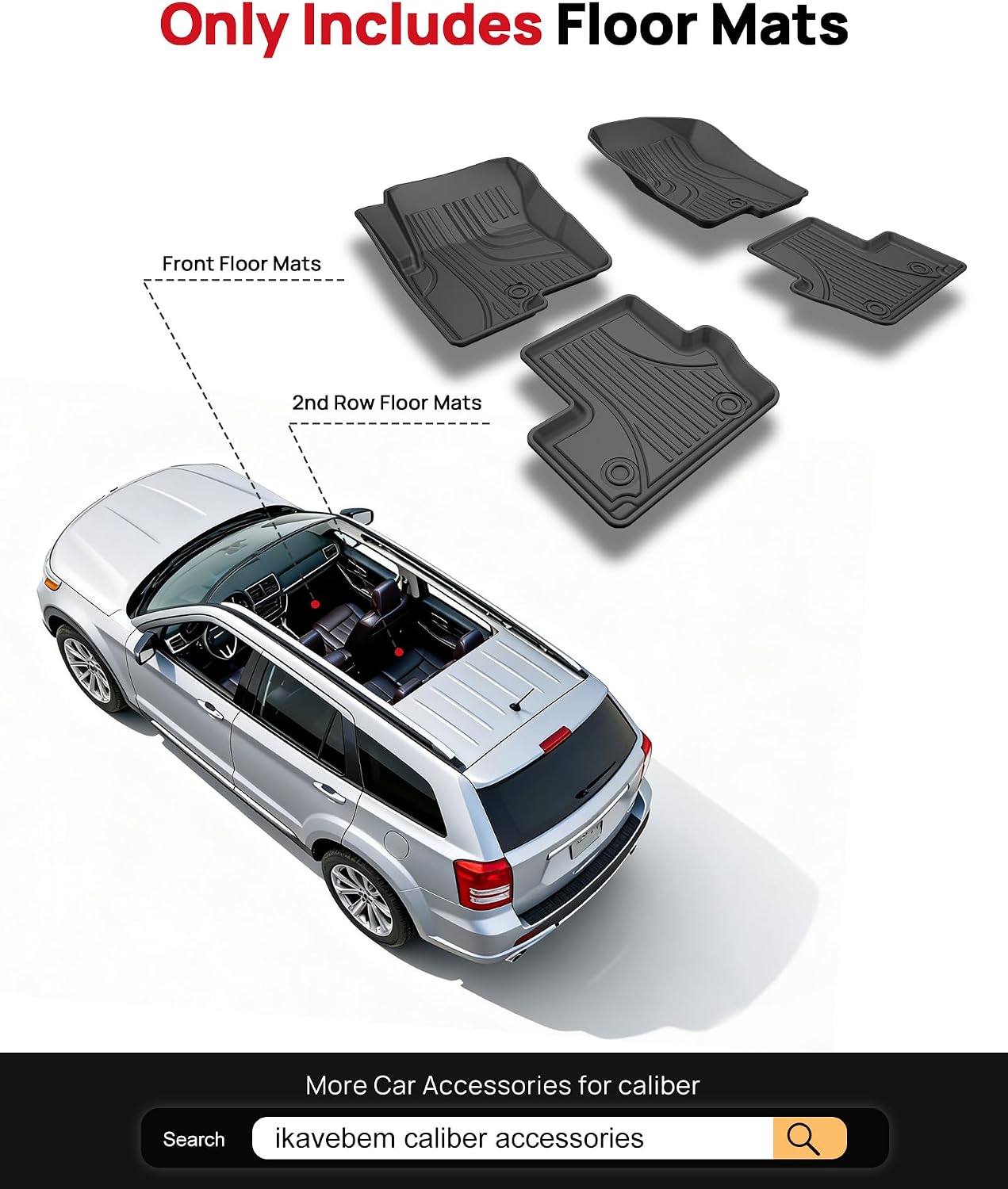 IKABEVEM Automotive Floor Mats Fit for 2007-2012 Dodge Caliber / 2007-2017 Jeep Patriot/Compass Old Body Style (1st Generation), Floor Liners Original for 1st and 2nd Row All Weather Guard Floor Mat