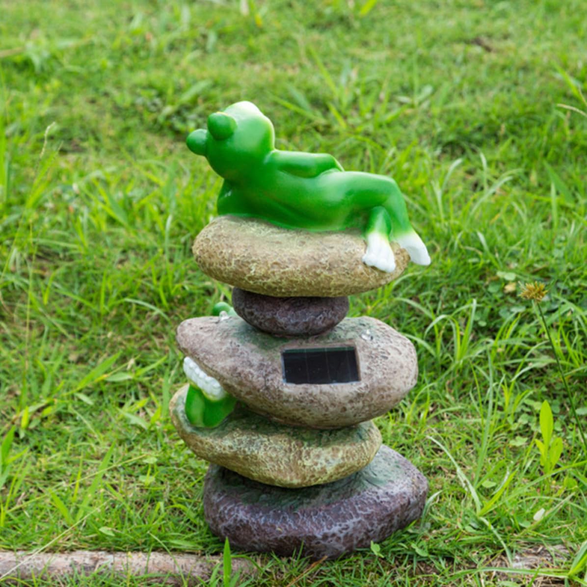 Statua Rana Solare in Resina Verde per Giardino e Aiuole Decorative